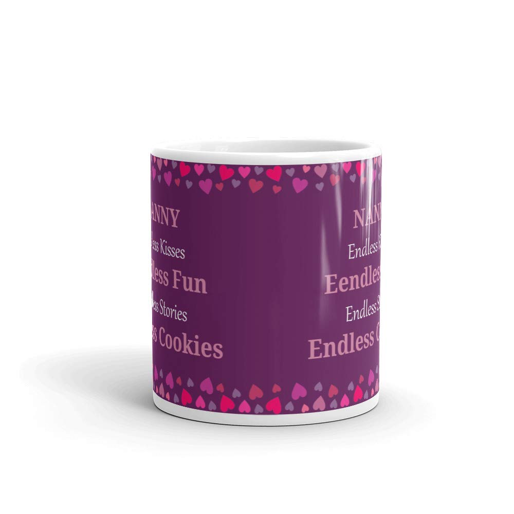 Funny Mother's Day Gift - 11 oz Ceramic Coffee Tea Mug with 'Nanny's Love is Endless Kisses' Design, Perfect for Office, Work & Home Use