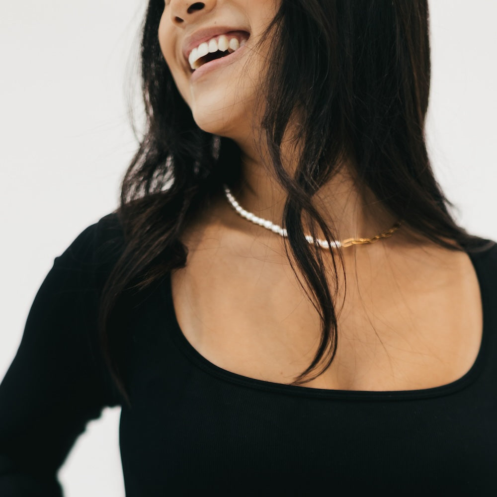 Pearl & Chain Combo Necklace for Women - Elegant Waterproof Jewelry for Daily Wear, Parties, and Special Occasions