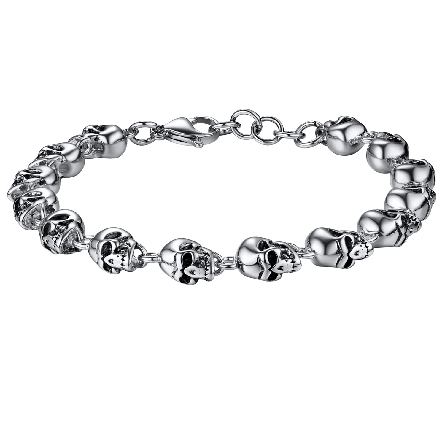 Gothic Skull Bracelets for Men & Women - Stainless Steel, 18K Gold Plated & Silver Black Punk Skeleton Chain Bracelet - Unisex Punk Jewelry for Rappers, Bikers & Party Accessories - Perfect for Concerts, Halloween & Gothic Fashion