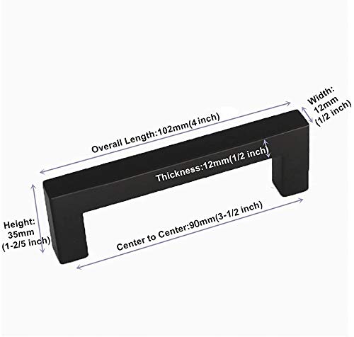 Black Stainless Steel Cabinet Pulls 3-1/2 Inch (90mm) Center to Center - HDJ12BK Square Bar Drawer Handles for Kitchen Cabinets, Dressers & Furniture (50 Pack) - Durable Hardware for Home Improvement & DIY Projects