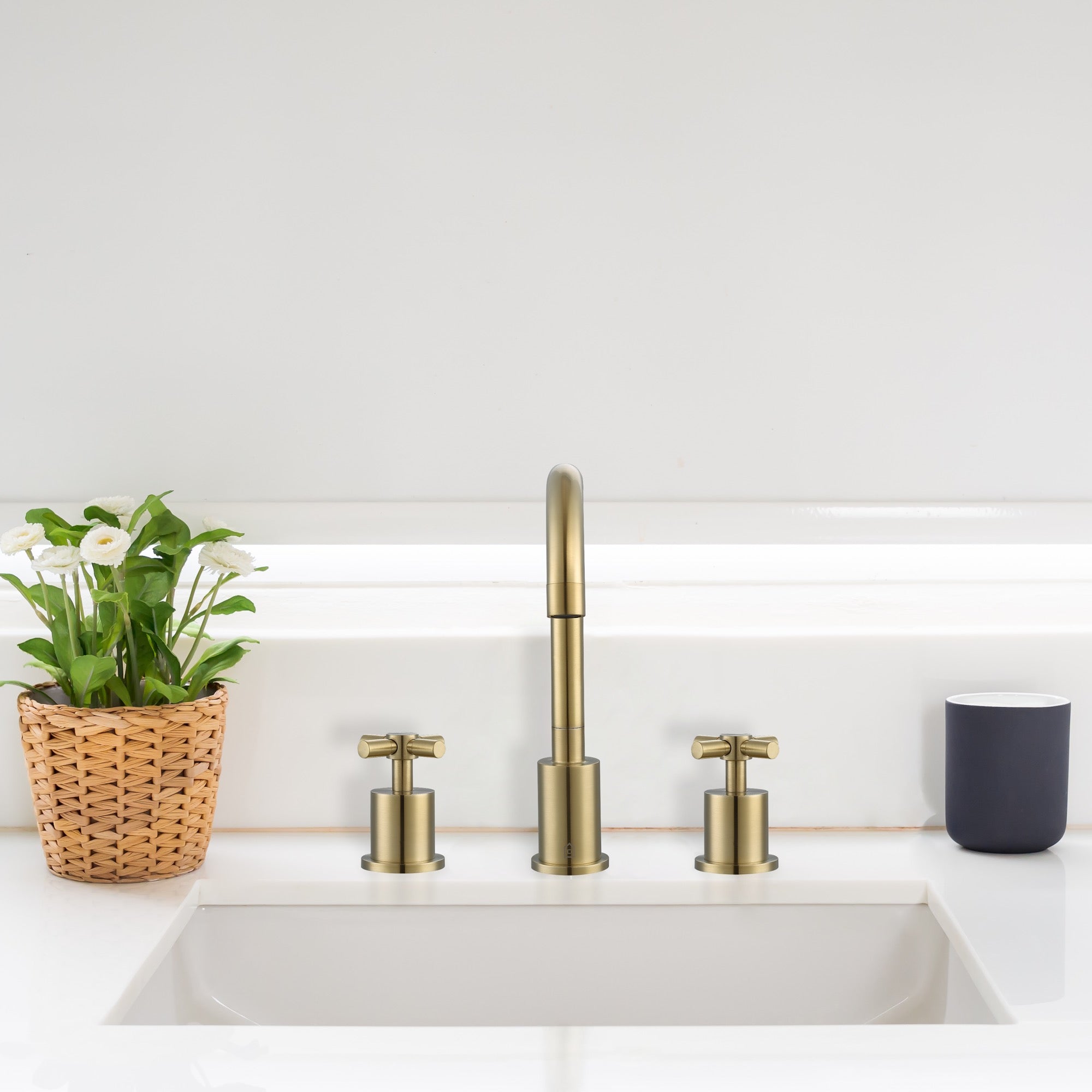 Ancona Prima Widespread 3-Hole Bathroom Sink Faucet with Cross Handles in Brushed Champagne Gold - Perfect for Modern Vanities and Guest Bathrooms