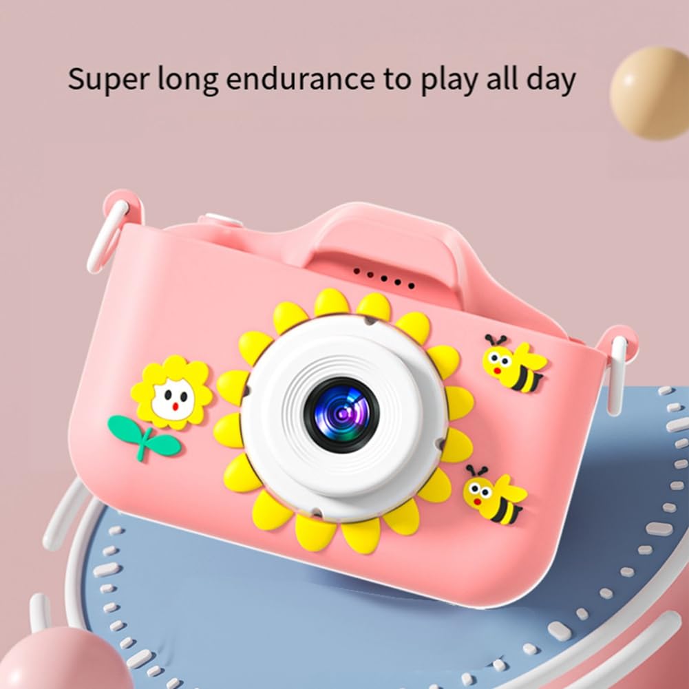 Beelooom HD 96MP Digital Camera with Zoom - Compact Kids Sunflower Cartoon Camera in Pink | Perfect for Children's Photography, Birthday Gifts & Travel Adventures