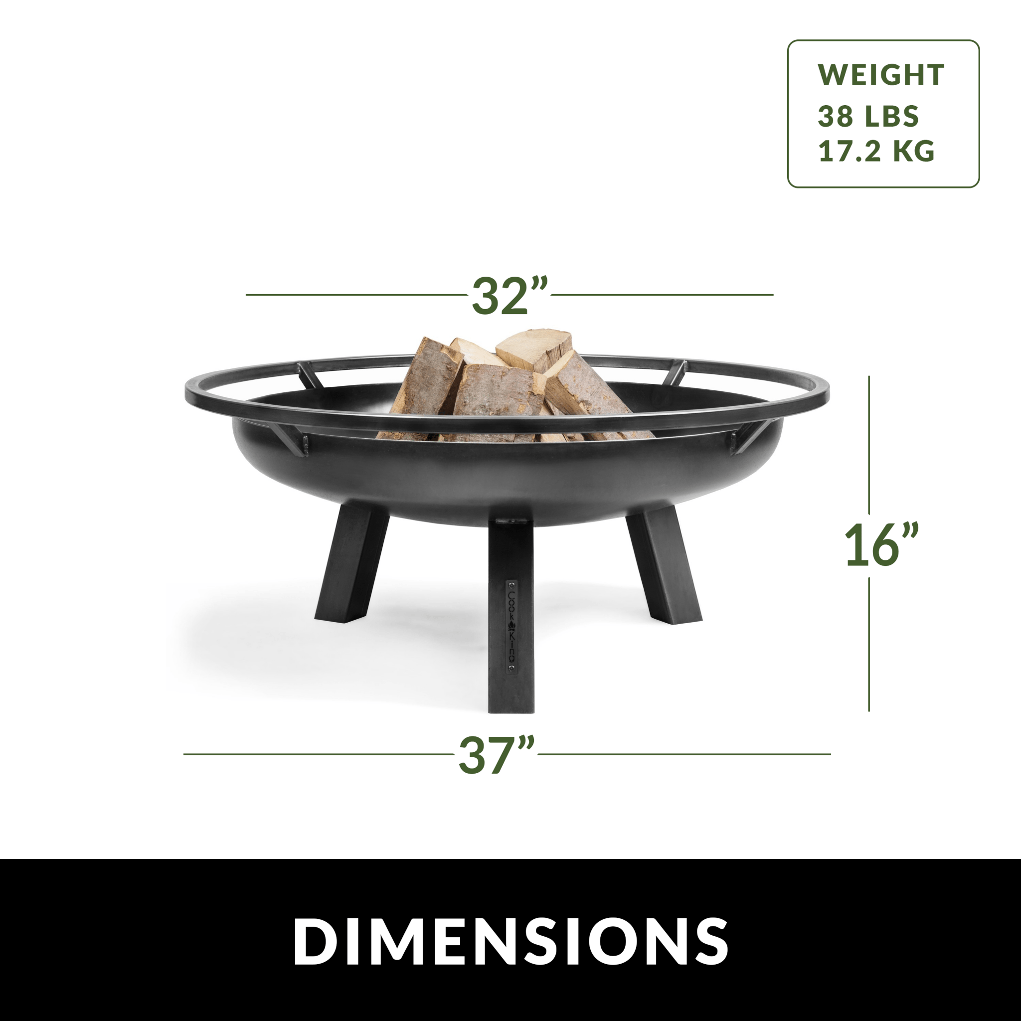 Porto 32-Inch Outdoor Fire Pit with Removable Grill Plate & Cover - Perfect for Backyard, Camping, and Patio Gatherings