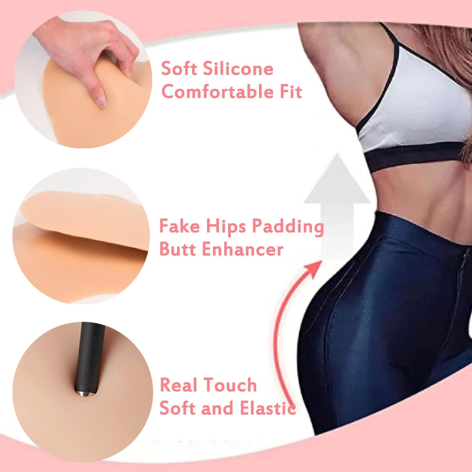 Wisfancy 2PCS Silicone Hip & Butt Pads - Crossdresser Fake Butt Enhancer, Removable Buttock Lift Shaper with Tummy Control - Perfect for Crossdressing, Cosplay & Body Contouring Under Clothes