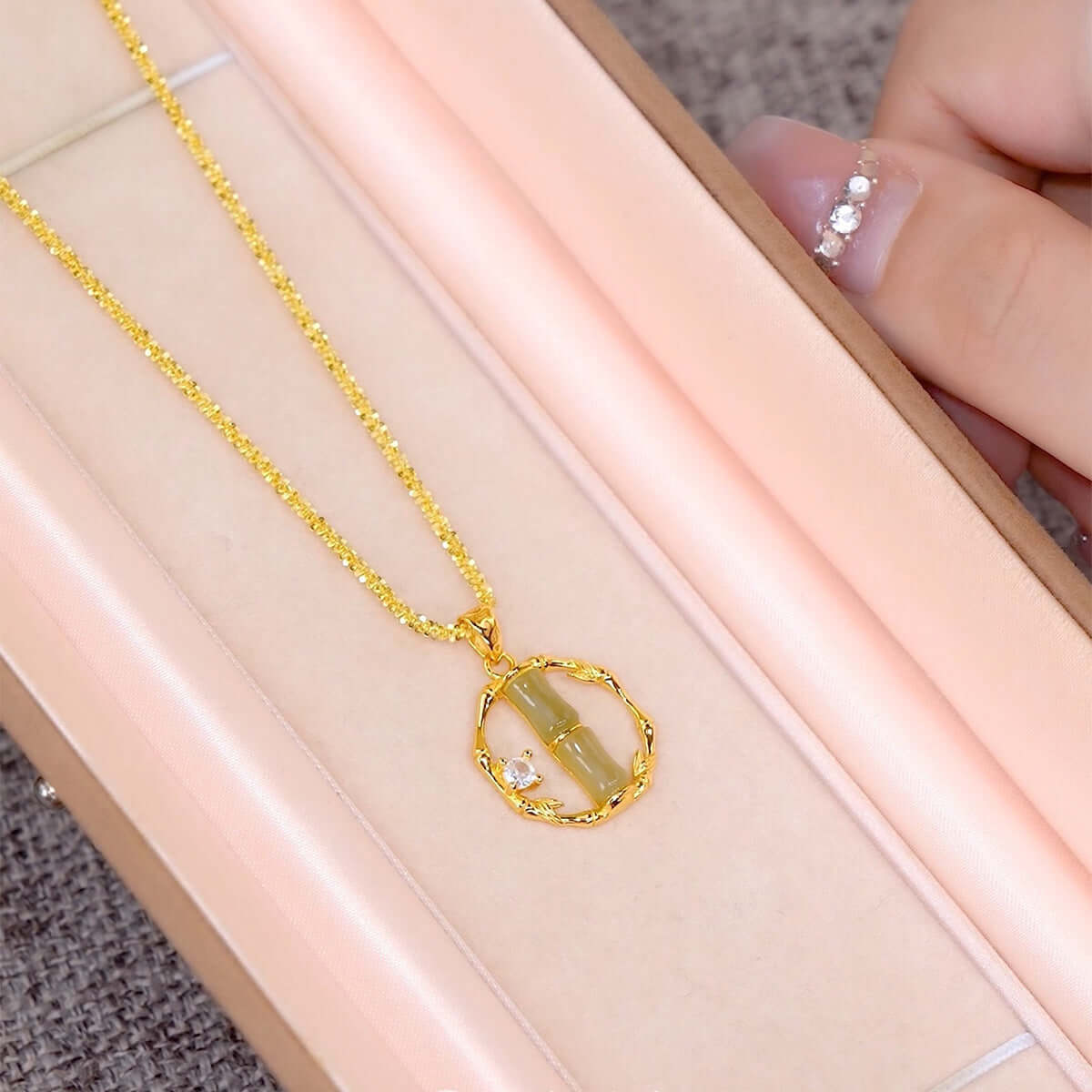 14K Gold Plated Bamboo Pendant Margarita Twist Necklace - Elegant Dainty Jewelry for Women | Perfect for Parties, Date Nights & Everyday Wear | R8266
