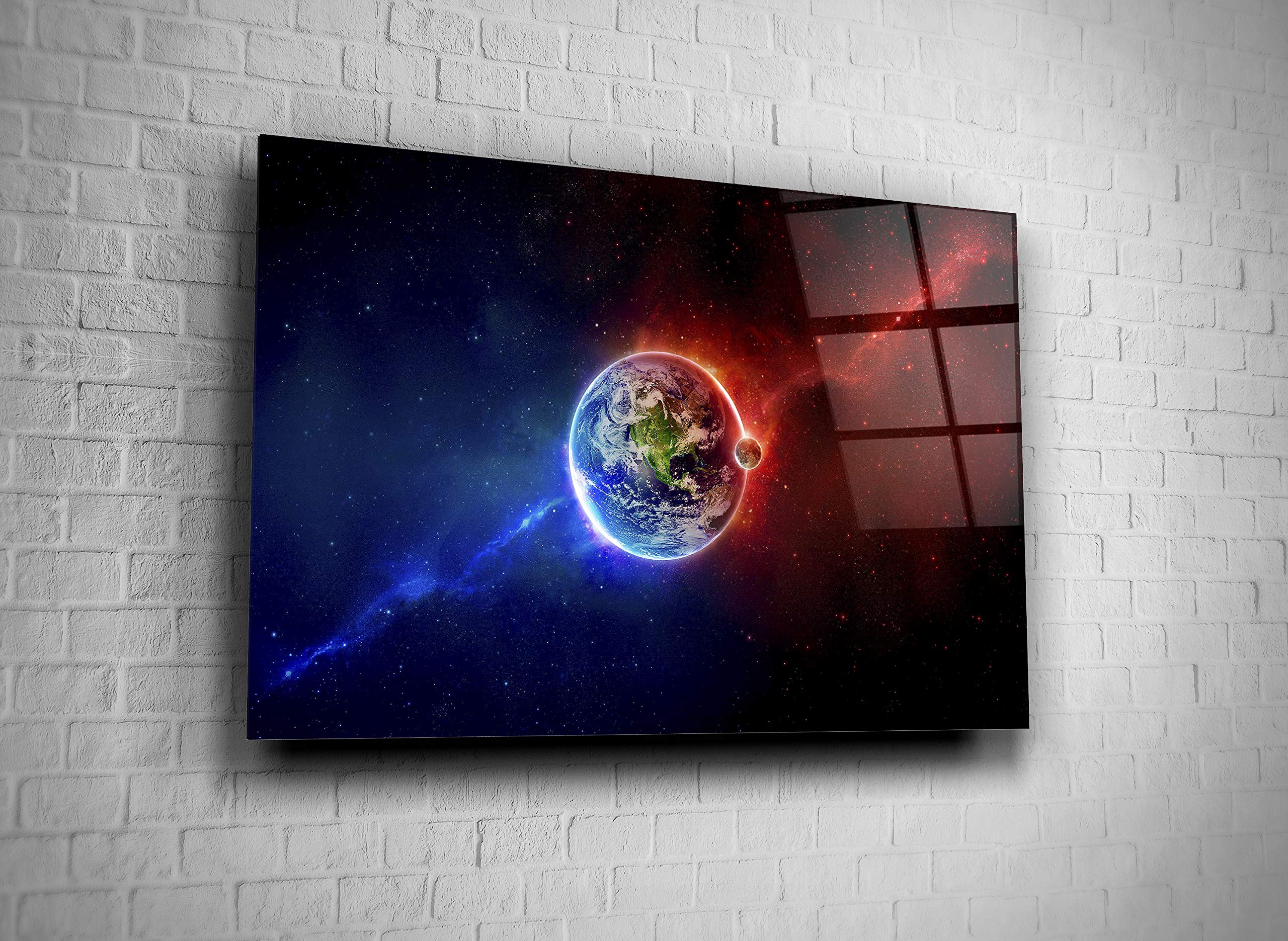 Earth Universe Galaxy Planet Stars Astronomy Tempered Glass Wall Art - 16x24 Inch Modern Home & Office Decor - Perfect for Living Room, Bedroom, Hotel Lobby & Gift Giving