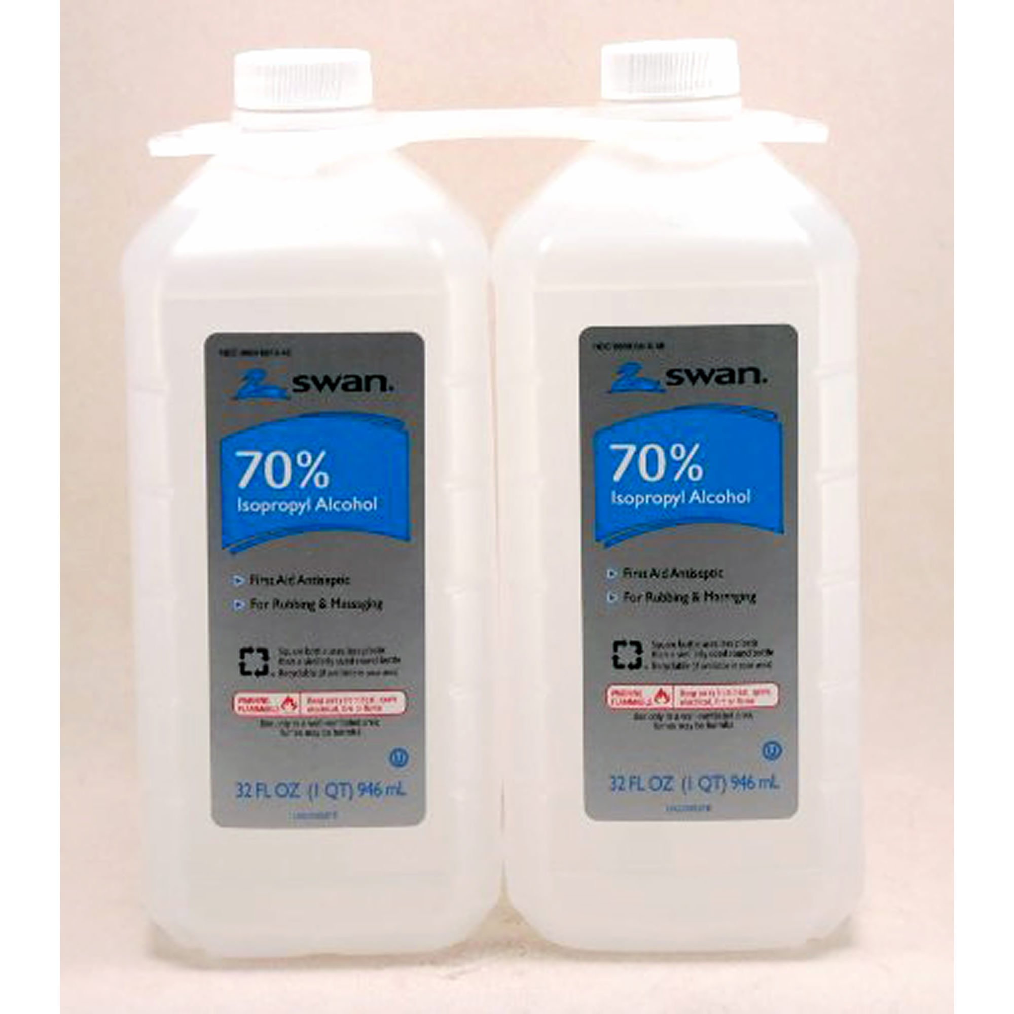 Swan 70% Rubbing Alcohol 2x32oz - Disinfectant for First Aid, Cleaning, and Sanitizing Surfaces