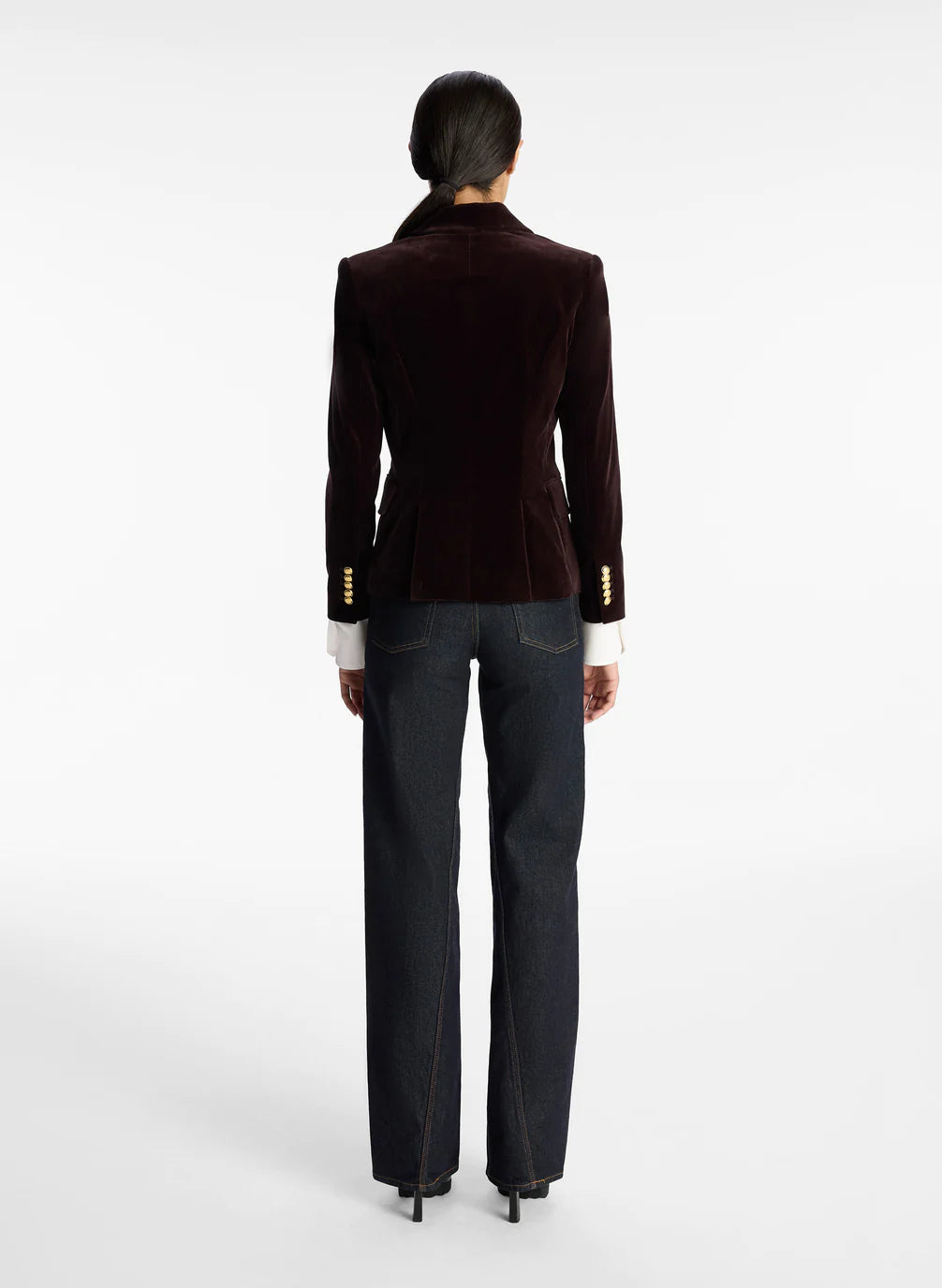 Women's Chelsea Velvet Tailored Blazer Jacket - Chocolate Brown for Office Wear & Evening Events