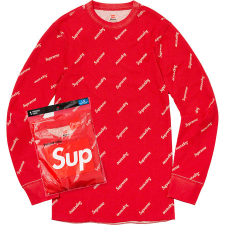 Supreme Hanes Thermal Crewneck Sweatshirt - Red | Warm Winter Long Sleeve Shirt for Men | Perfect for Cold Weather & Outdoor Activities