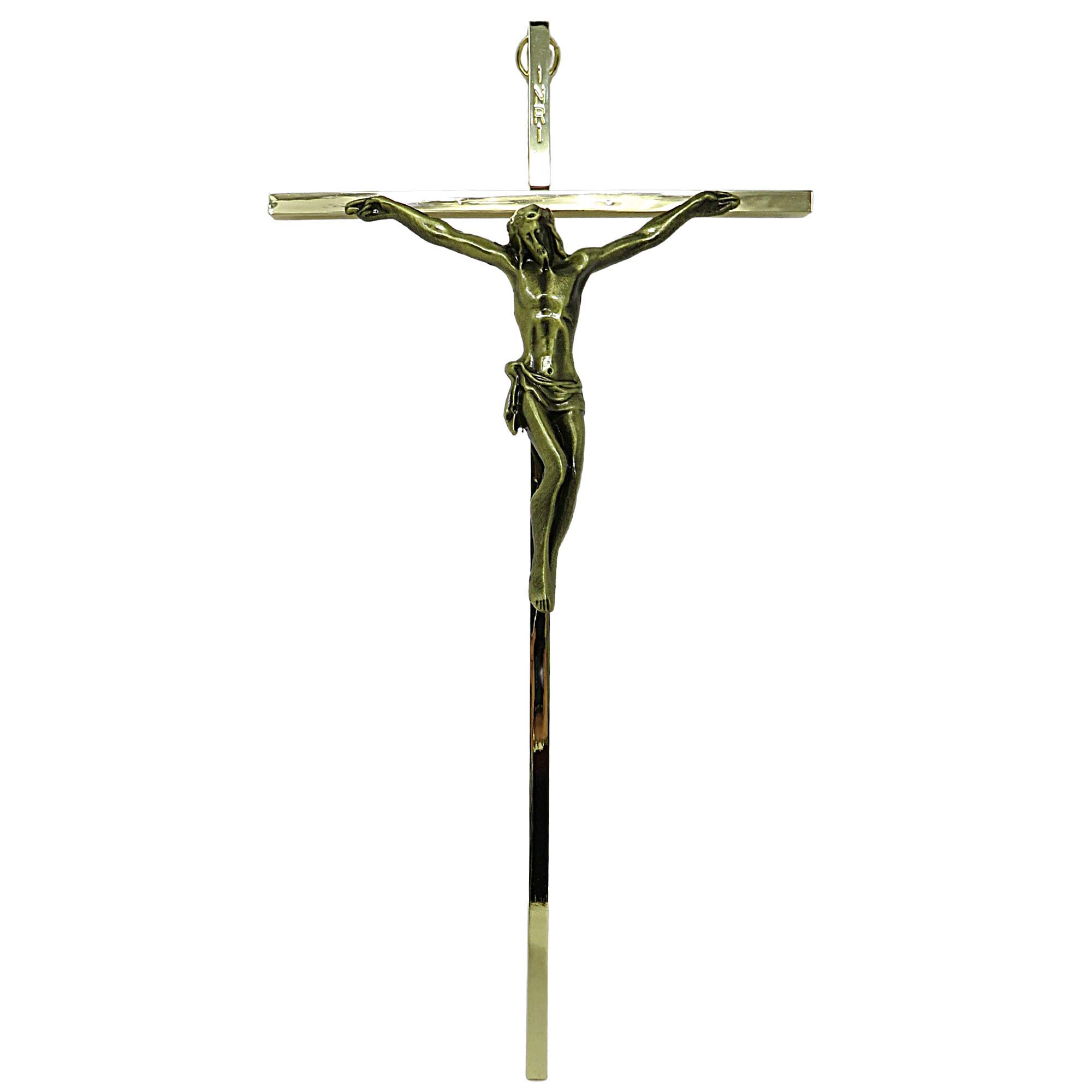 Needzo 10 Inch Gold Tone Catholic Crucifix Wall Cross - Religious Home Decor, Housewarming Gift for Christians, Perfect for Living Room, Bedroom & Church Decorations