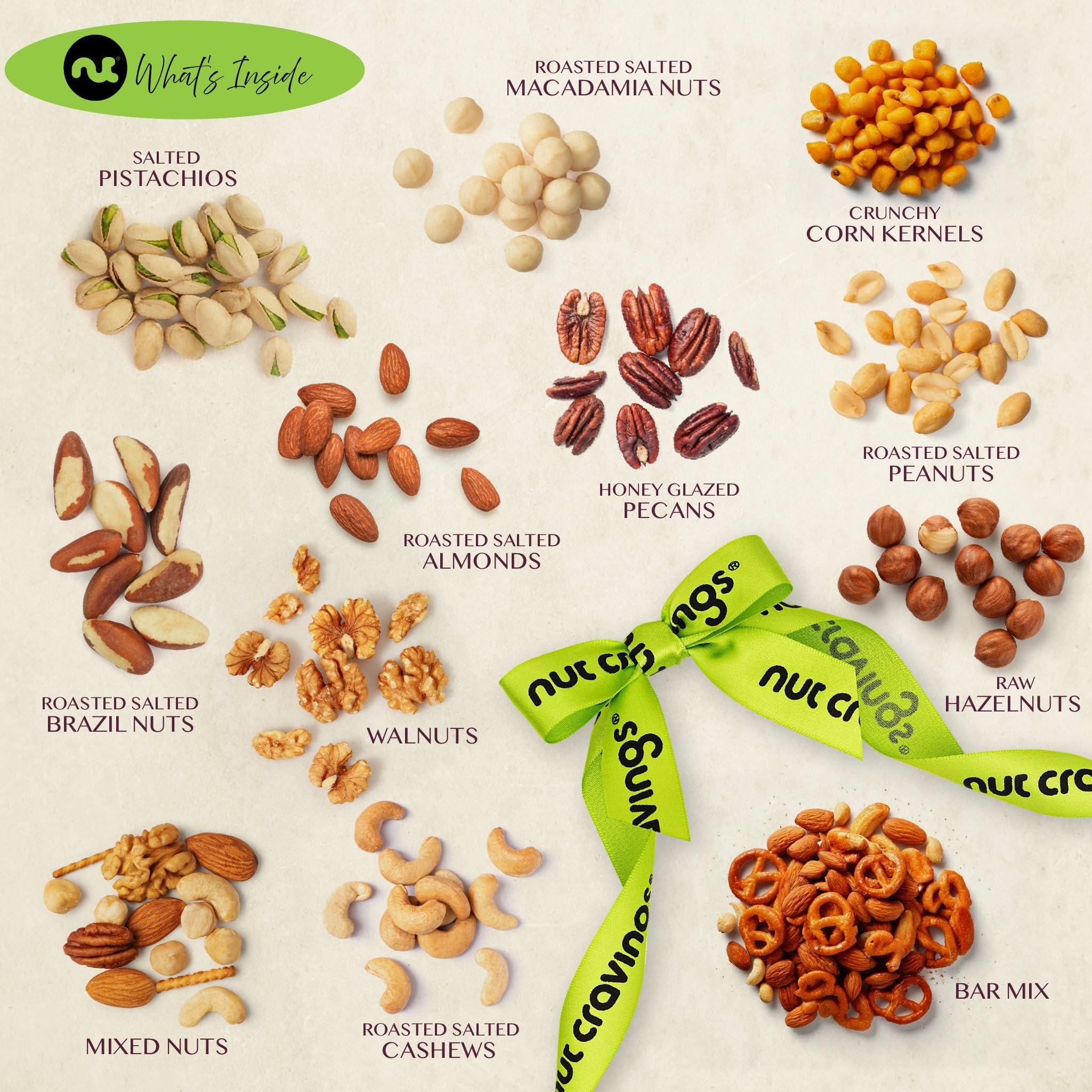 Premium Gourmet Nut Gift Basket - 12 Assortment Kosher Nuts with TY Ribbon & Greeting Card in Reusable Wooden Tray | Thank You Food Platter, Corporate Gifts, Holiday Present, Care Package for Friends & Family