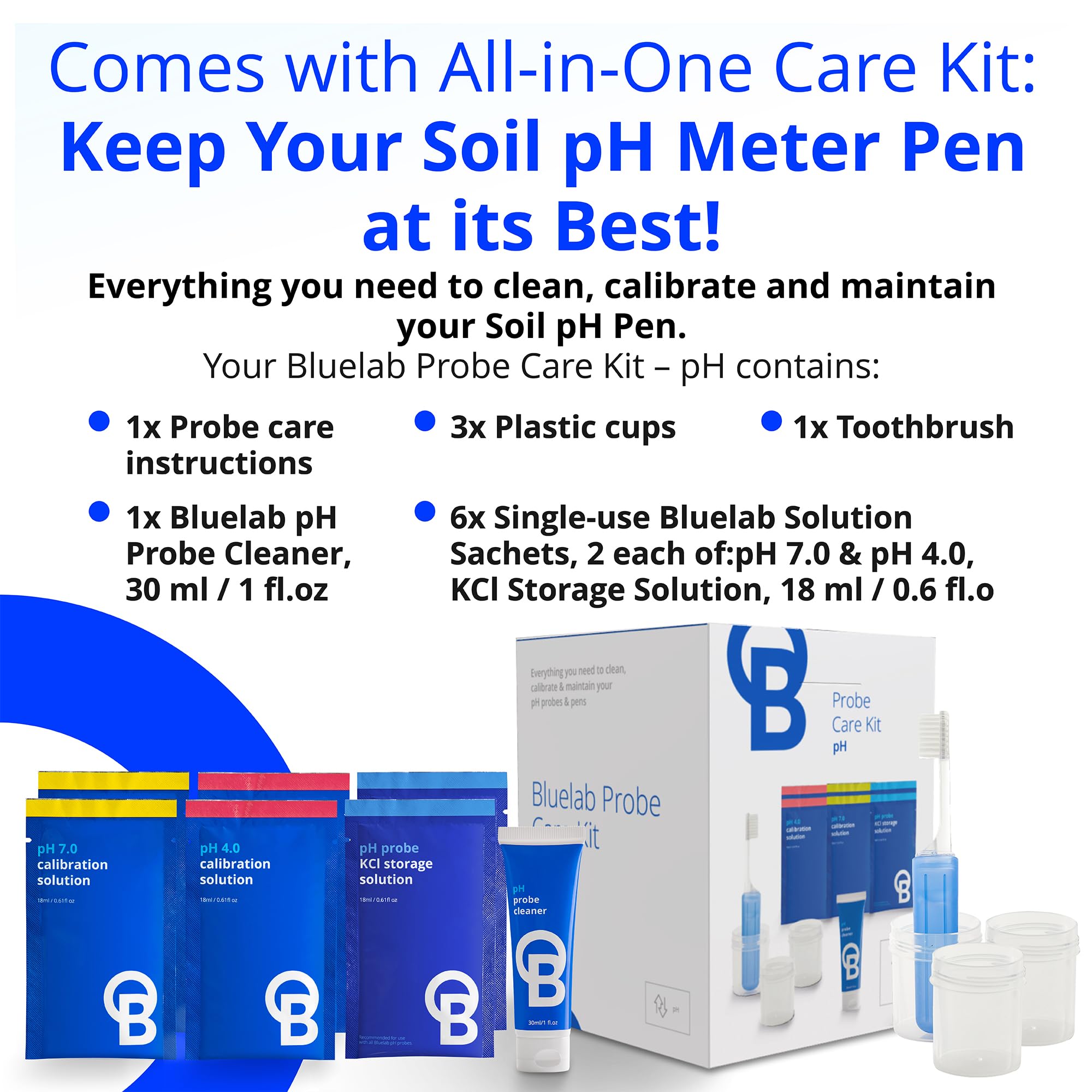 Bluelab Soil pH Pen and Probe Care Kit - Digital pH Meter with Calibration Solution, Storage Case & Cleaning Brush - Accurate Soil pH & Temperature Tester for Gardening, Hydroponics & Indoor Plants