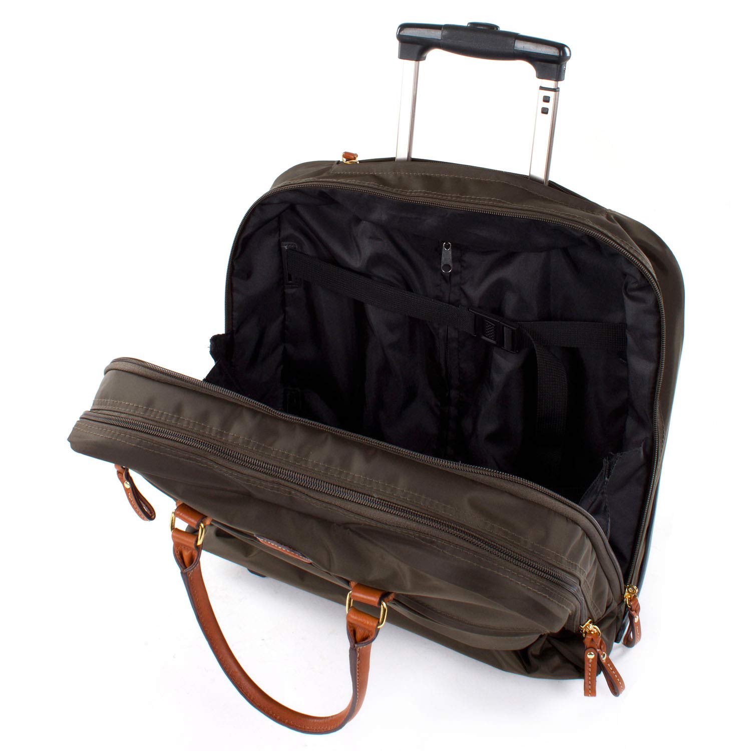 Bric's X-Bag X-Travel 2.0 14x15.5 Inch Rolling Carry On Luggage - Olive Green Pilot Business Laptop Bag for Air Travel & Business Trips