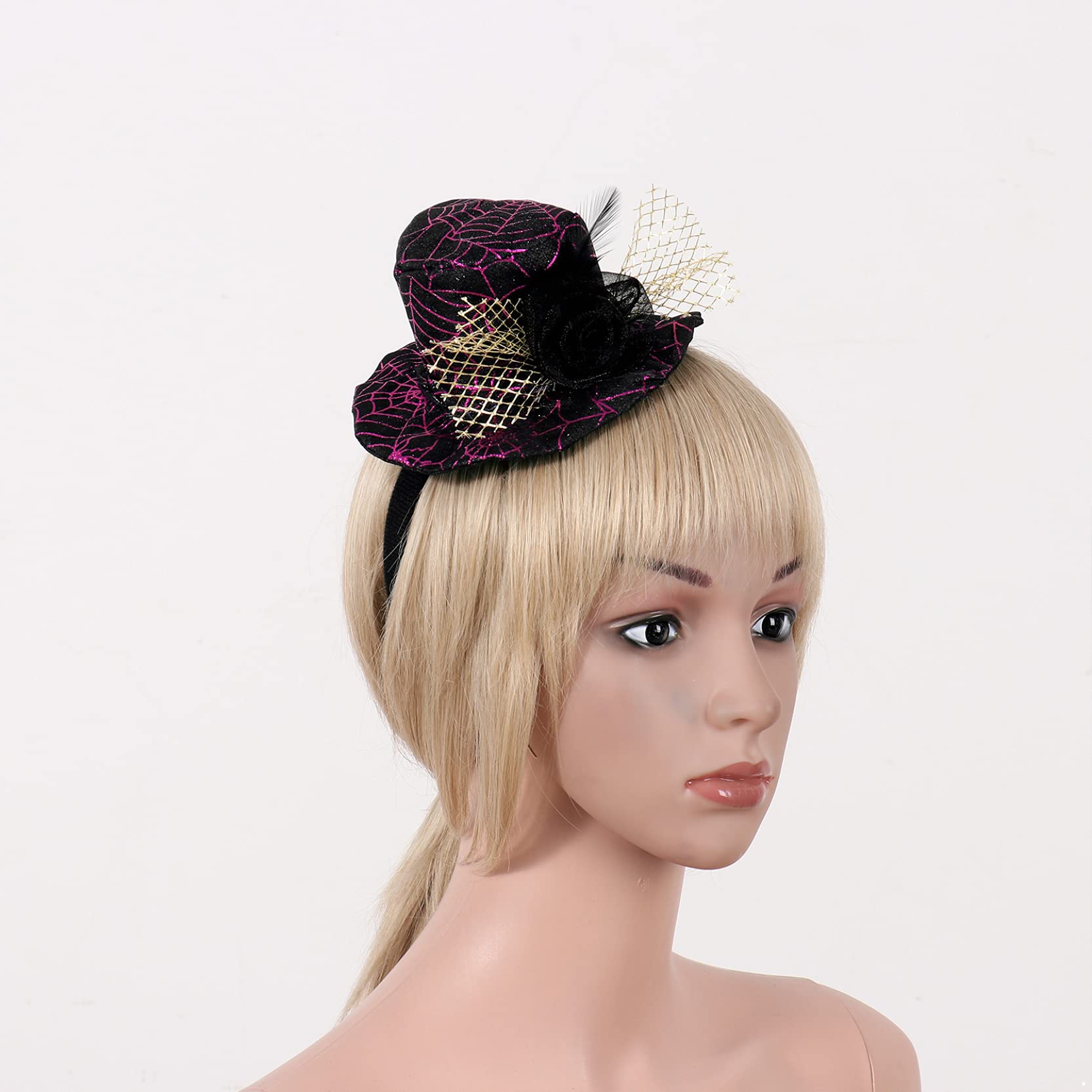 Halloween Spider Web Witch Hat with Lace Veil - Gothic Masquerade Costume Headwear for Women | Perfect for Halloween Parties, Cosplay & Themed Events