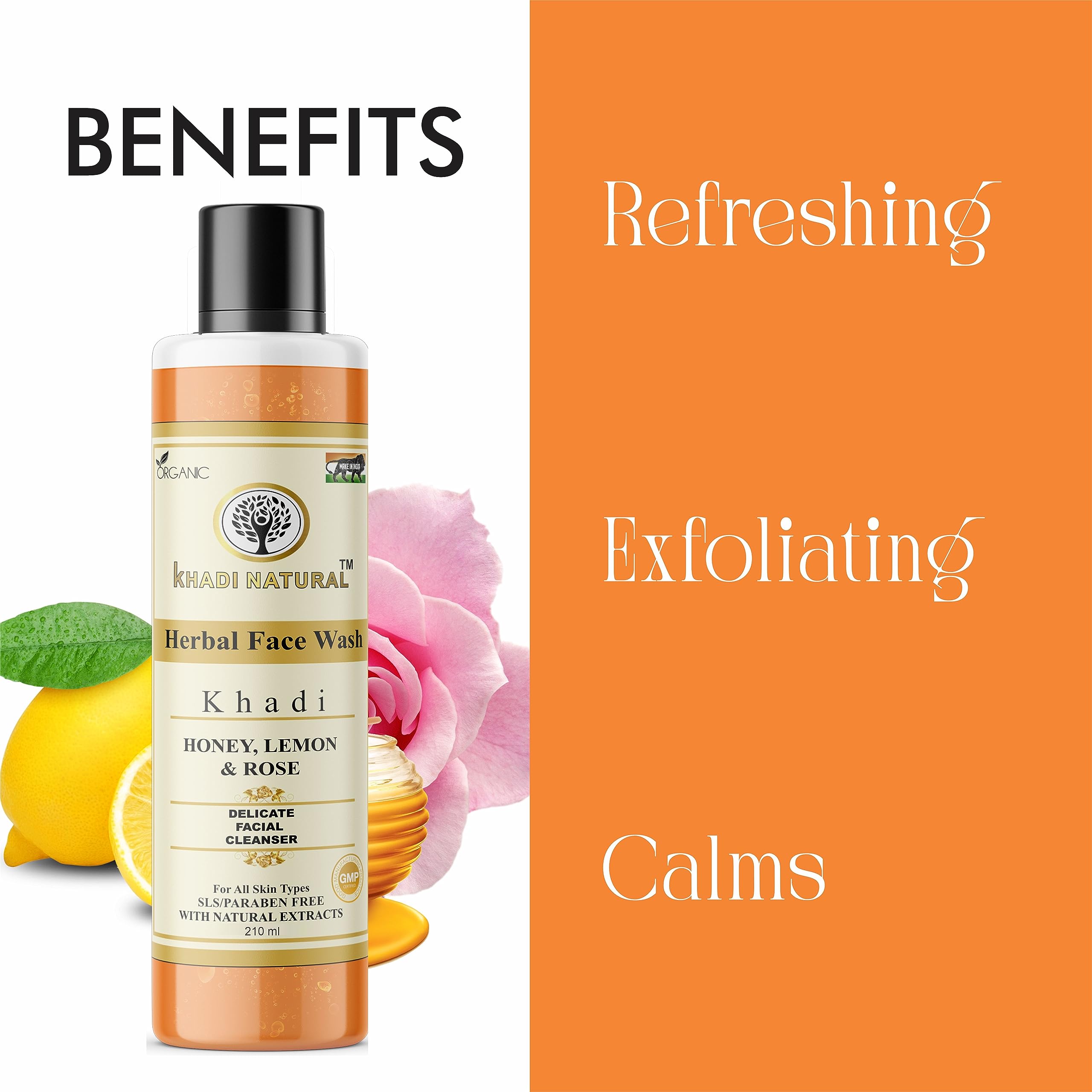 Khadi Natural Honey Lemon Rose Herbal Face Wash - 210ml (Pack of 2) | Organic Cleanser for Glowing Skin | Perfect for Daily Skincare Routine & Sensitive Skin Care