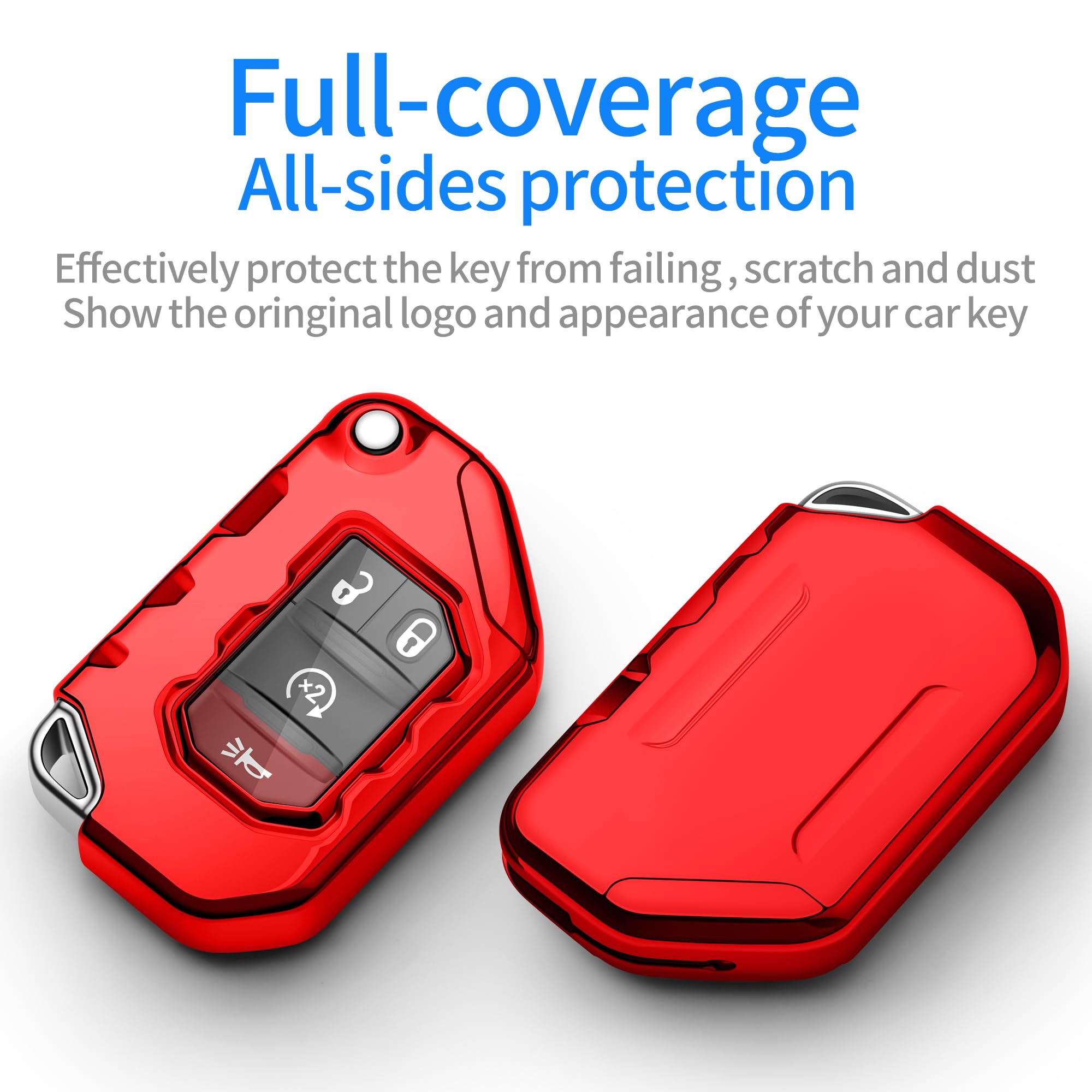 Premium Soft Full Protection Key Fob Cover for Jeep Wrangler & Gladiator (2018-2023) - Compatible with JL, JLU, Rubicon, Sahara Models - Durable Key Shell Case (Red) - Perfect for Off-Road Adventures & Daily Protection