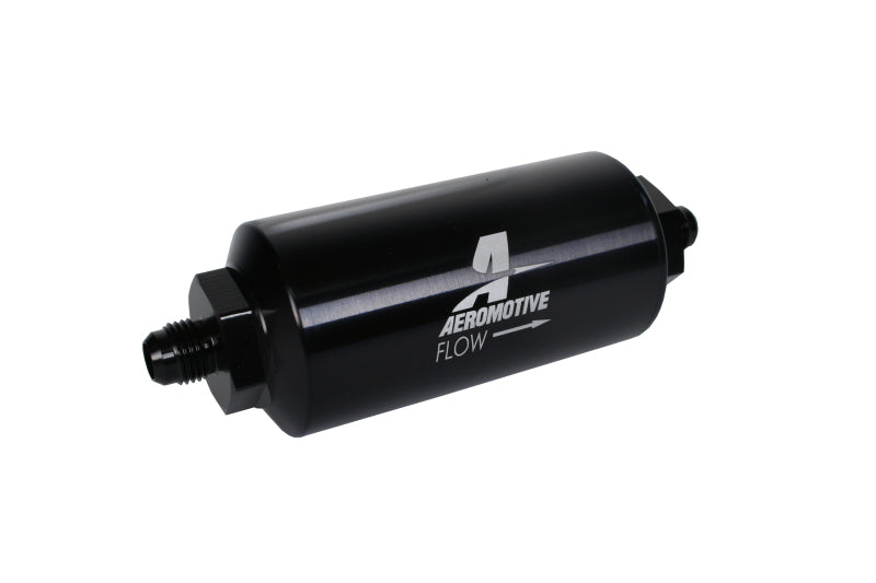 Aeromotive AN-6 Male Inline Fuel Filter - 40 Micron Stainless Steel Mesh Element with Bright Dip Black Finish - High Performance Fuel Filtration for Racing, Hot Rods & Custom Automotive Applications