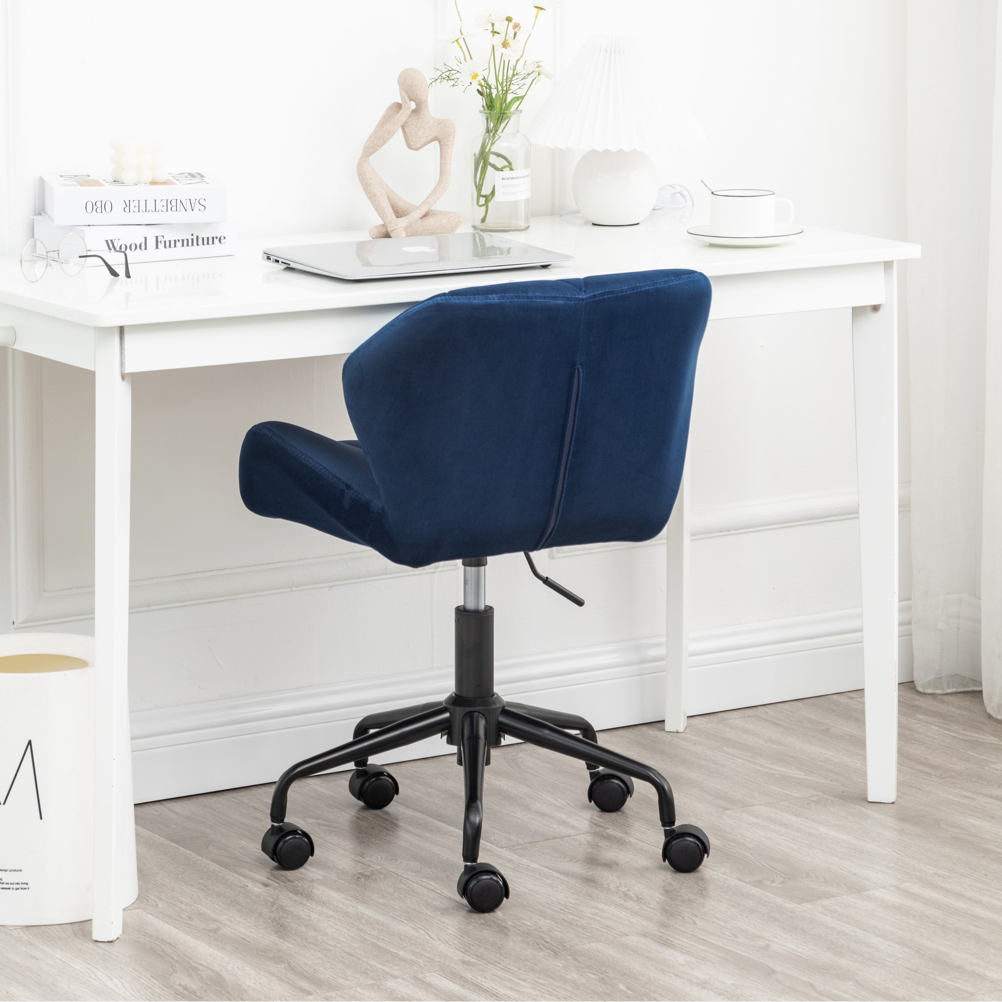 Roundhill Furniture Eldon Diamond Tufted Adjustable Swivel Office Chair - Ergonomic Executive Desk Chair with Lumbar Support, 360° Rotation & Height Adjustment, Blue Velvet - Perfect for Home Office, Gaming & Workspace