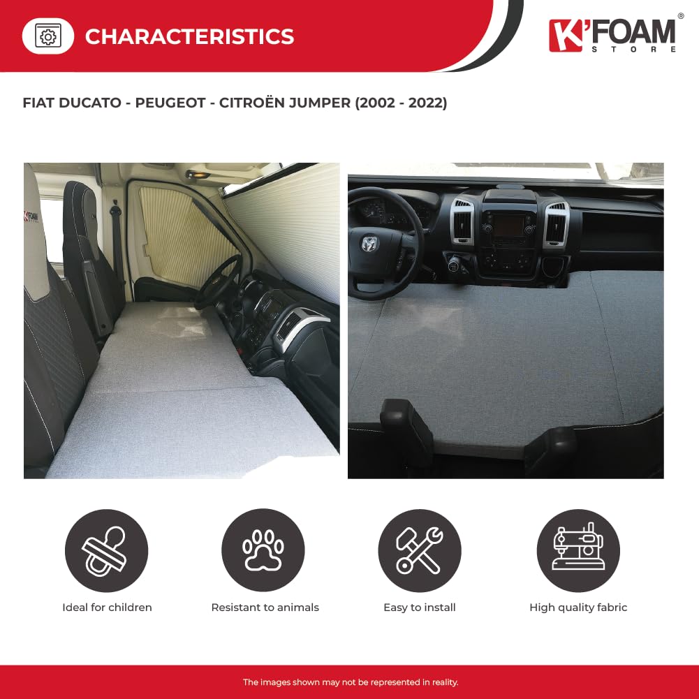 RAM ProMaster Camper RV Front Seat Mattress (2002-2025) - Grey Convertible Cab Bed for Kids & Pets | Comfortable Sleeping Solution for Road Trips & Camping Adventures