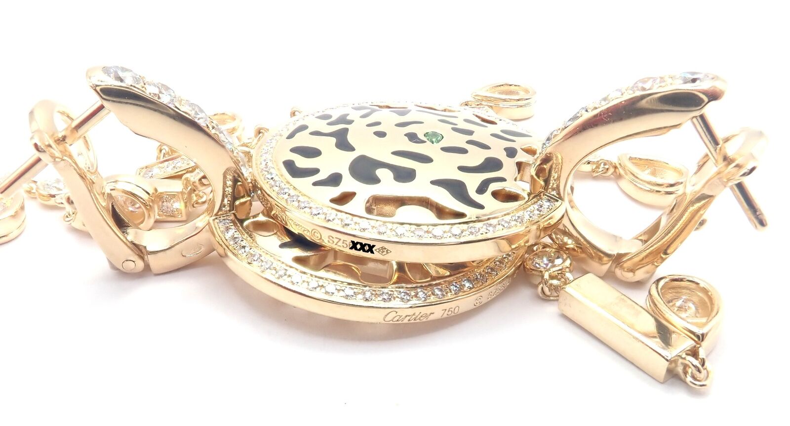 Authentic Cartier Panther 18K Yellow Gold Diamond Lacquer Tsavorite Earrings | Luxury Jewelry for Women | Perfect for Gifts, Parties & Special Occasions