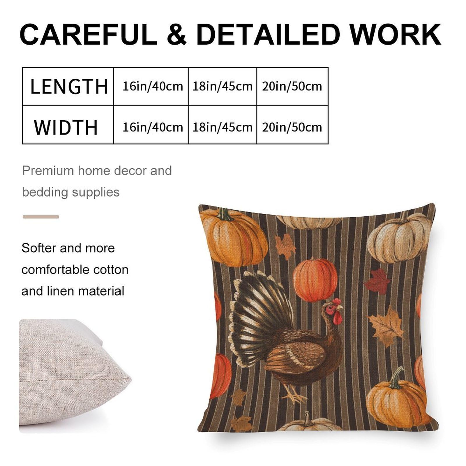 Thanksgiving Turkey Squash Autumn Harvest Pillow Cover 22x22 Inch - Farmhouse Decor with Maple Leaves for Sofa, Couch & Home Decor | Cozy Fall & Thanksgiving Decoration