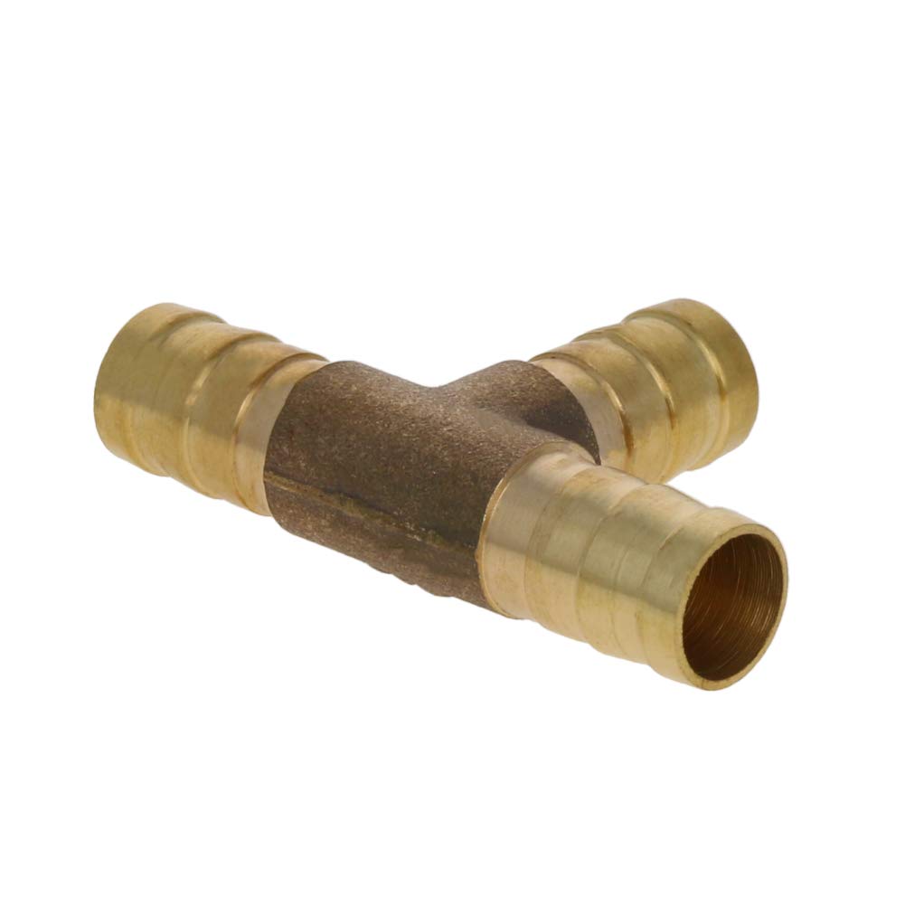 MroMax 10mm Brass Hose Barb Tee Fitting - 3 Way T-Shaped Union Connector (0.39