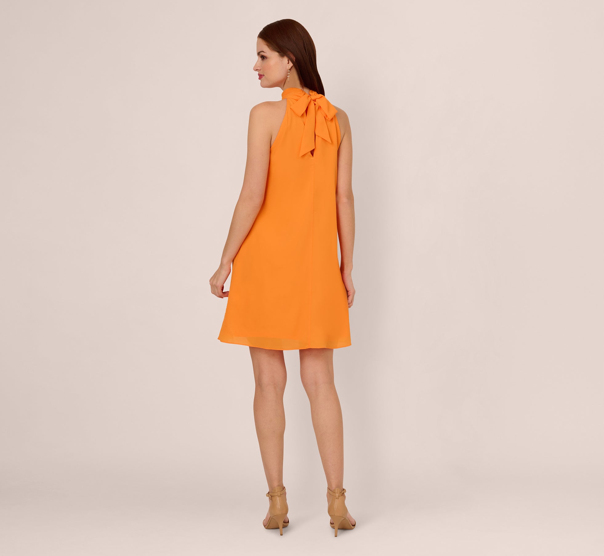 Elegant Orange Chiffon Halter Trapeze Dress for Women - Summer Beach Party & Casual Outing