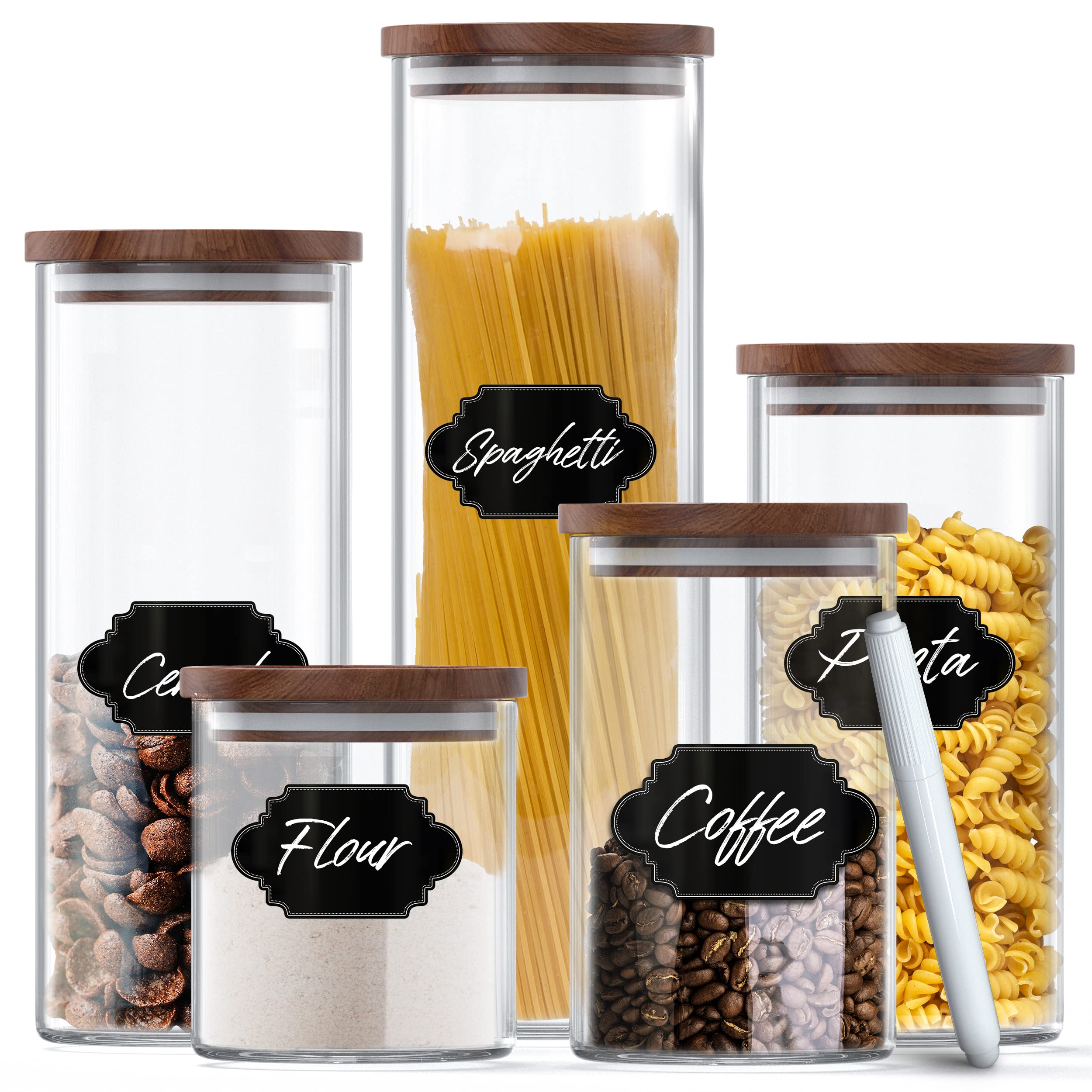 2-Pack 36 fl oz Glass Jars with Acacia Wood Lids - Airtight, Stackable Kitchen Storage Containers for Food, Cookies, Pasta | Pantry Organization & Meal Prep Essentials