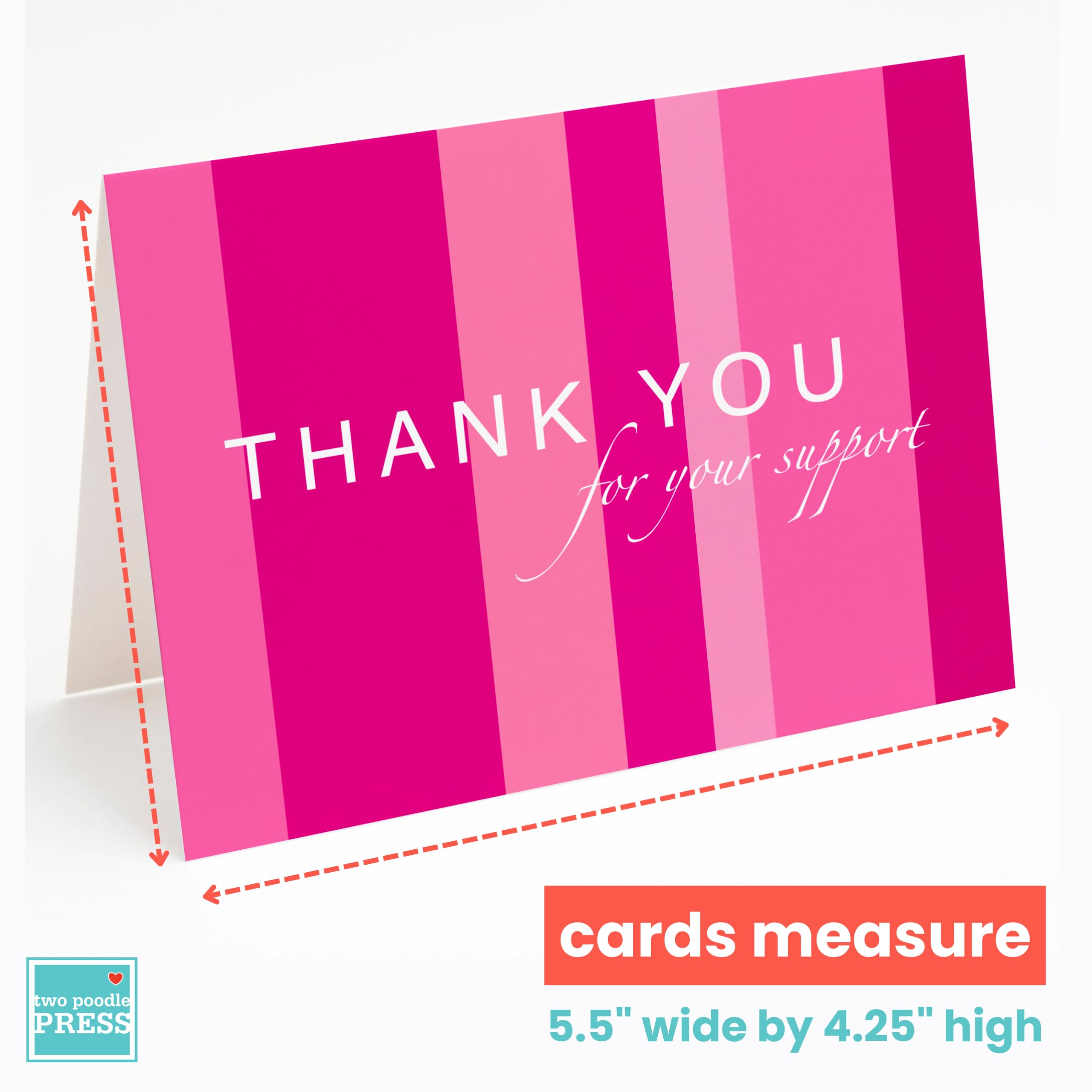 20 Pink Ribbon Breast Cancer Support Thank You Cards - Hot Pink Charity Event Cards for Awareness Walks & Runs - Jenna by Two Poodle Press | Perfect for Survivor Gifts, Fundraisers & Support Groups