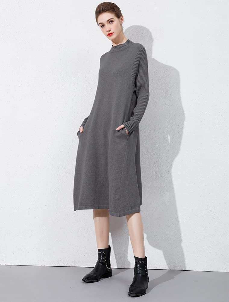 Minibee Women's Long Sleeve Turtleneck Sweater Dress - Casual Pullover Knit Dress with Pockets | Perfect for Fall Winter, Office Wear & Cozy Outfits