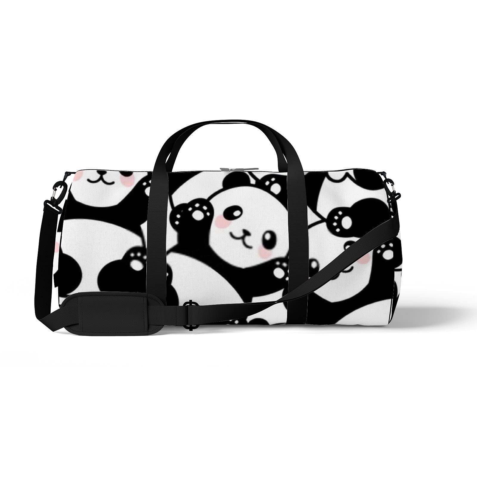 Black and White Cute Kawaii Panda Sports Tote Bag - Waterproof Gym Bag with Shoulder Strap & Zipper Pockets for Men Women - Perfect for Travel, Workout, School & Daily Use