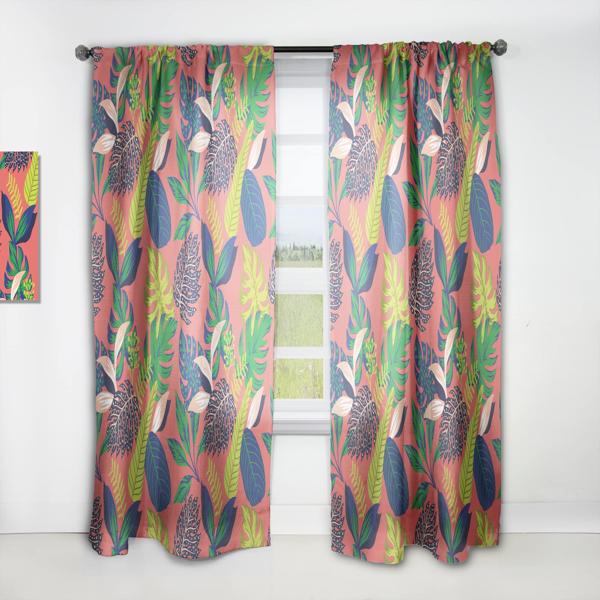 DesignQ Retro Tropical Leaves Thermal Insulated Curtains - 52x108 Single Panel for Bedroom & Living Room - Perfect for Home Decor, Privacy & Energy Savings