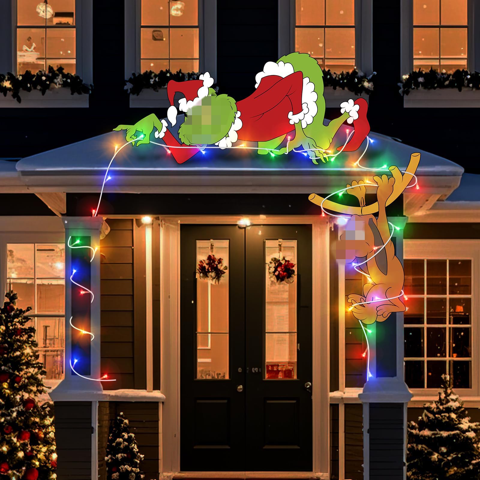 2pcs Green Gnome Stealing Lights LED Christmas Yard Decorations - Outdoor Holiday Fence, Tree, Garden & Lawn Decor for Festive Season | Perfect for Christmas, Parties & Winter Celebrations