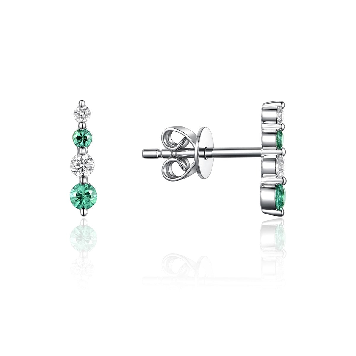 14K Gold Graduated Emerald and Diamond Stud Earrings for Women - Elegant Jewelry Gift for Weddings, Parties & Special Occasions