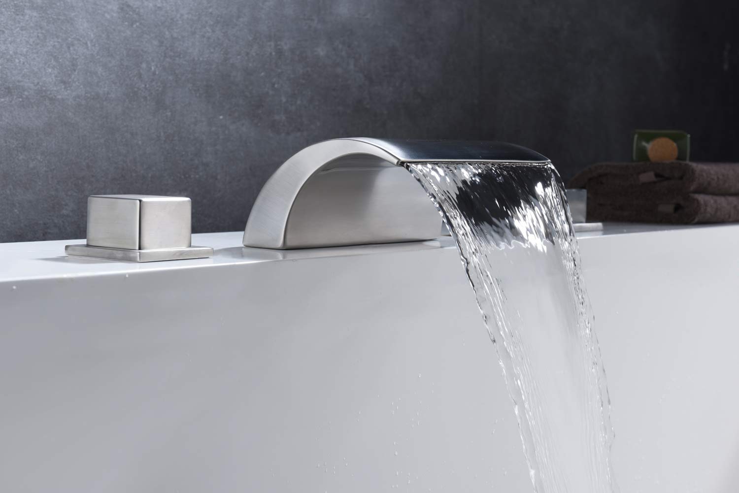 Premium Roman Tub Faucet Brushed Nickel - High Flow Waterfall Spout with Valve & Trim Set | Perfect for Luxury Bathrooms & Spa Retreats
