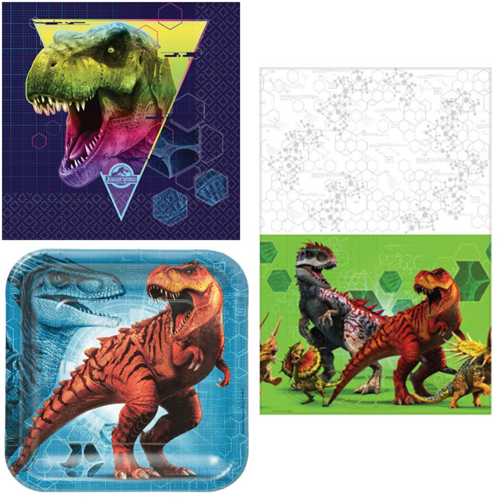 Jurassic World Party Supplies Set - 16-Person Birthday Bundle with Napkins, Plates, Table Cover & Maze Game Activity Card | Dinosaur Themed Decorations for Kids' Birthday Parties, Themed Events & Jurassic World Fans