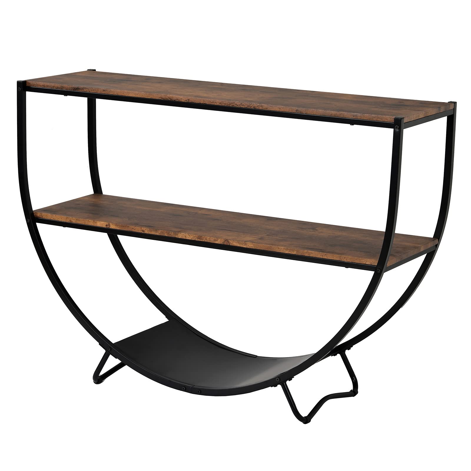 Henf Rustic Industrial U-Shape Console Table with 3 Shelves - Narrow Sofa Table for Entryway, Living Room, Bedroom & Corridor | Perfect for Small Spaces & Home Decor (Rustic Brown)