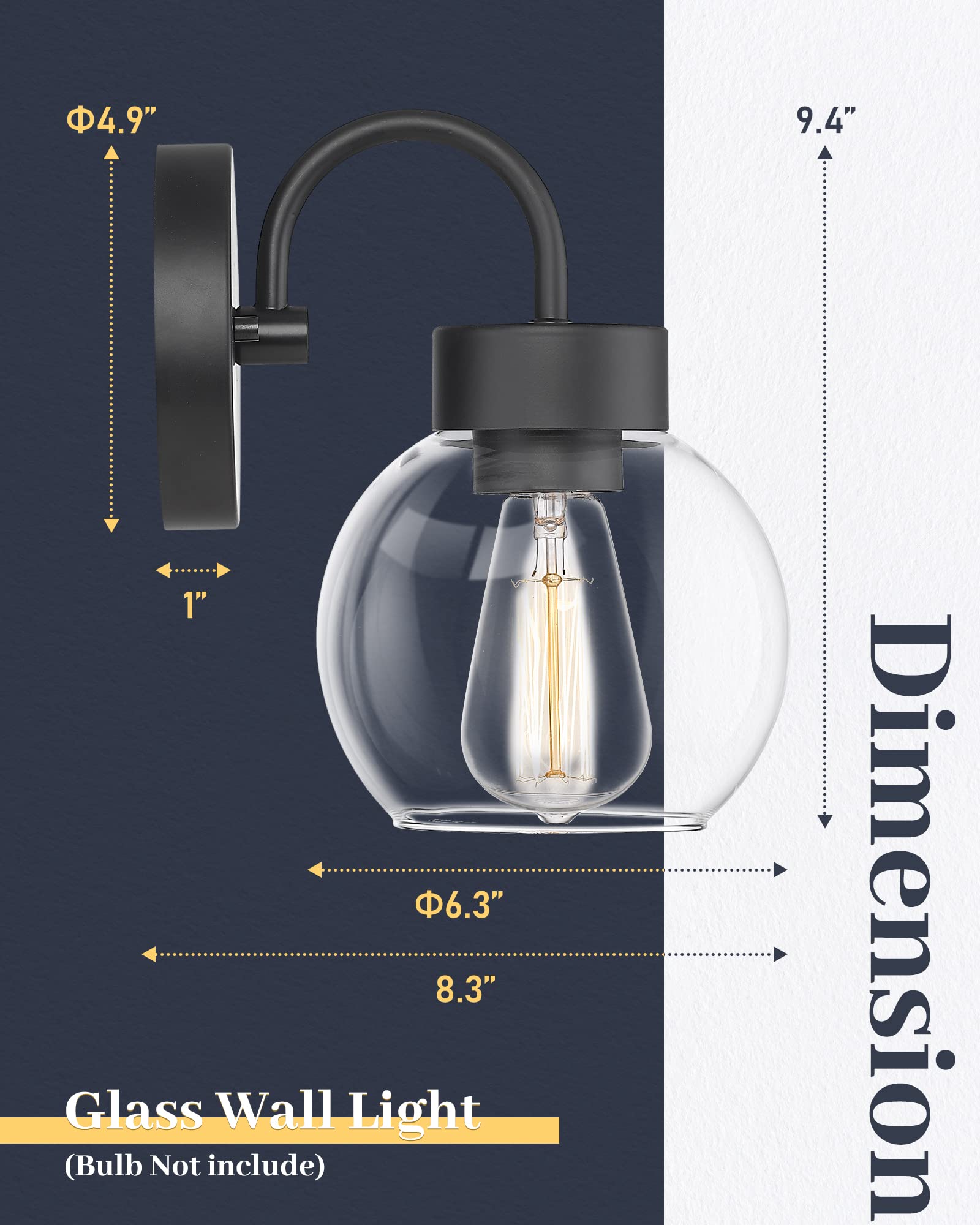 EAPUDUN 1-Light Matte Black Bathroom Vanity Light Fixture with Clear Glass Shade - Industrial Style Wall Sconce for Mirror Lighting (WLA1433-MBK) - Perfect for Modern Bathrooms, Powder Rooms & Dressing Areas