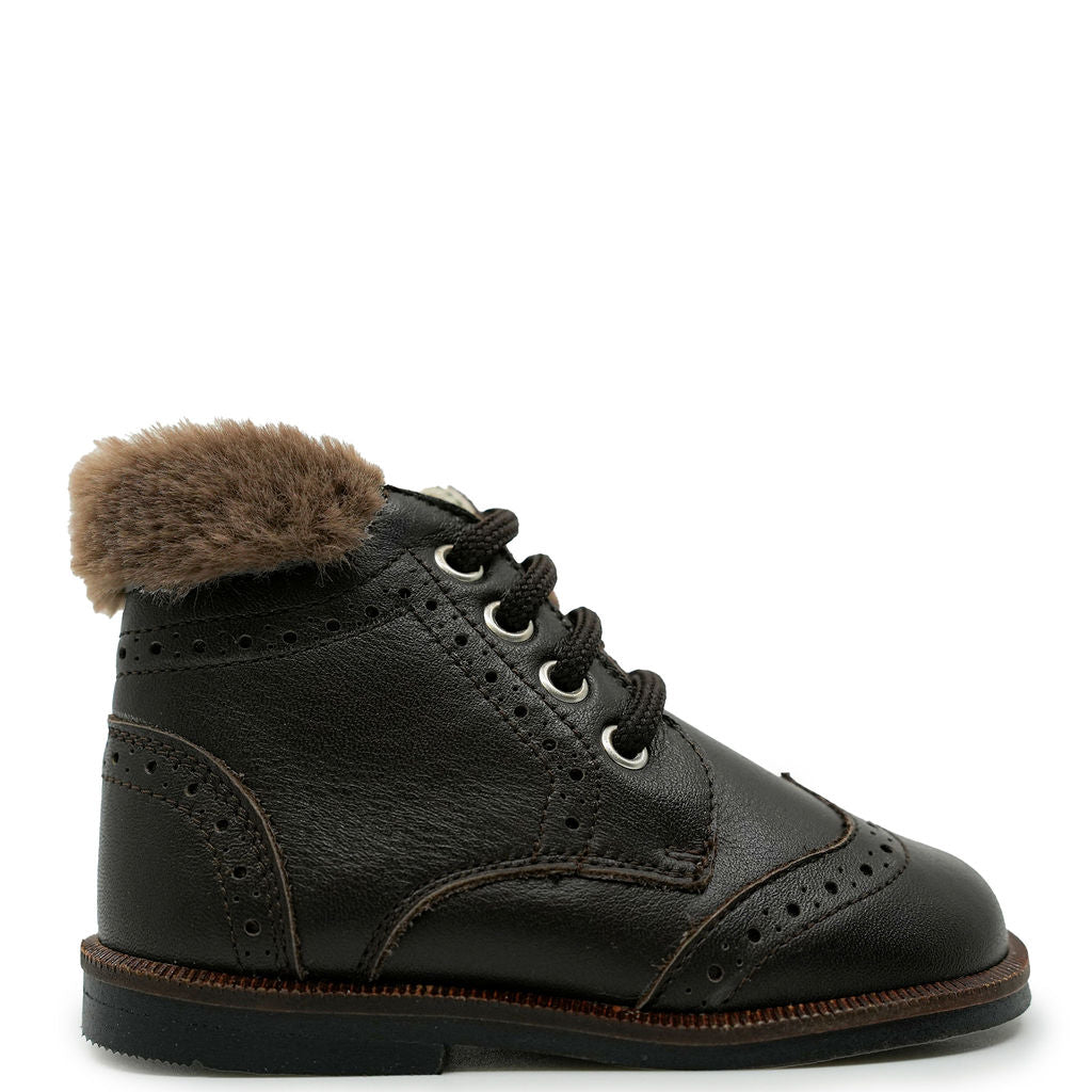 Andanines Brown Fur Trim Baby Booties - Soft & Warm Winter Booties for Infants & Toddlers - Perfect for Cold Weather, Outdoor Play & Photo Shoots
