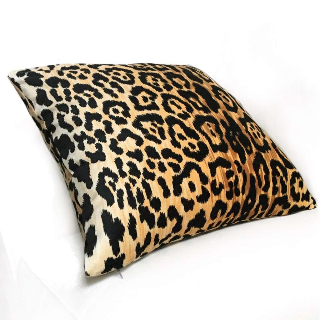 Luxury Tan & Black Leopard Print Faux Animal Skin Velvet Pillow Cover - Soft Cotton Blend Decorative Throw Pillow Case for Living Room, Bedroom, Sofa & Home Decor