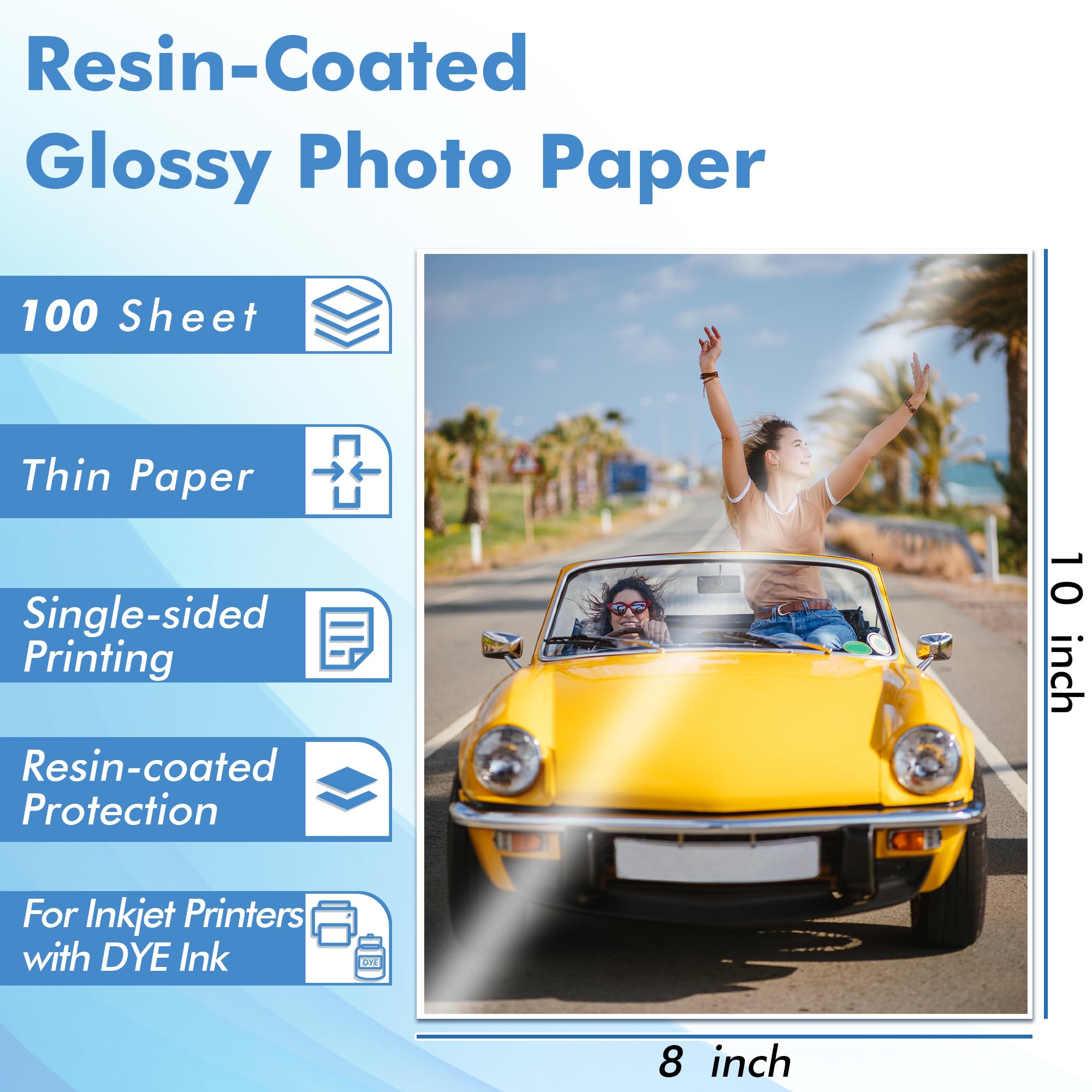 Premium Glossy Photo Paper 8.5 x 11 Inches - 200gsm Water-Resistant Inkjet Printer Paper, 100 Sheets - Ideal for Vibrant Photos, Art Prints & Everyday Printing Needs