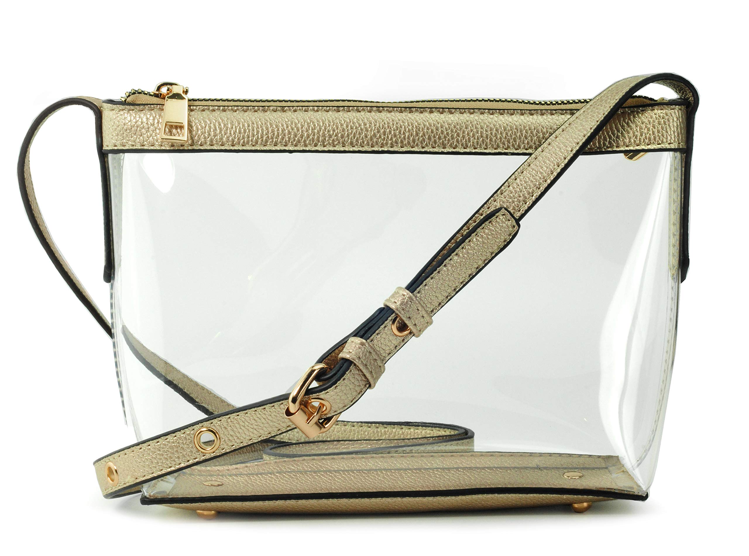 Vegan Leather Trim Clear Crossbody Bag for Women - Stylish & Waterproof Zipper Shoulder Purse - Perfect for Concerts, Travel & Everyday Use