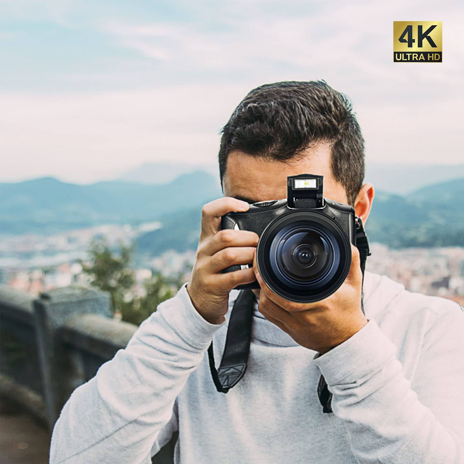 NBDCAM 4K Digital Camera with Wide & Macro Lens - 32GB SD Card Included - DSLR Camera for Photography, Vlogging & Travel - Beginner-Friendly Compact Bridge Camera for YouTube, TikTok & Outdoor Adventures