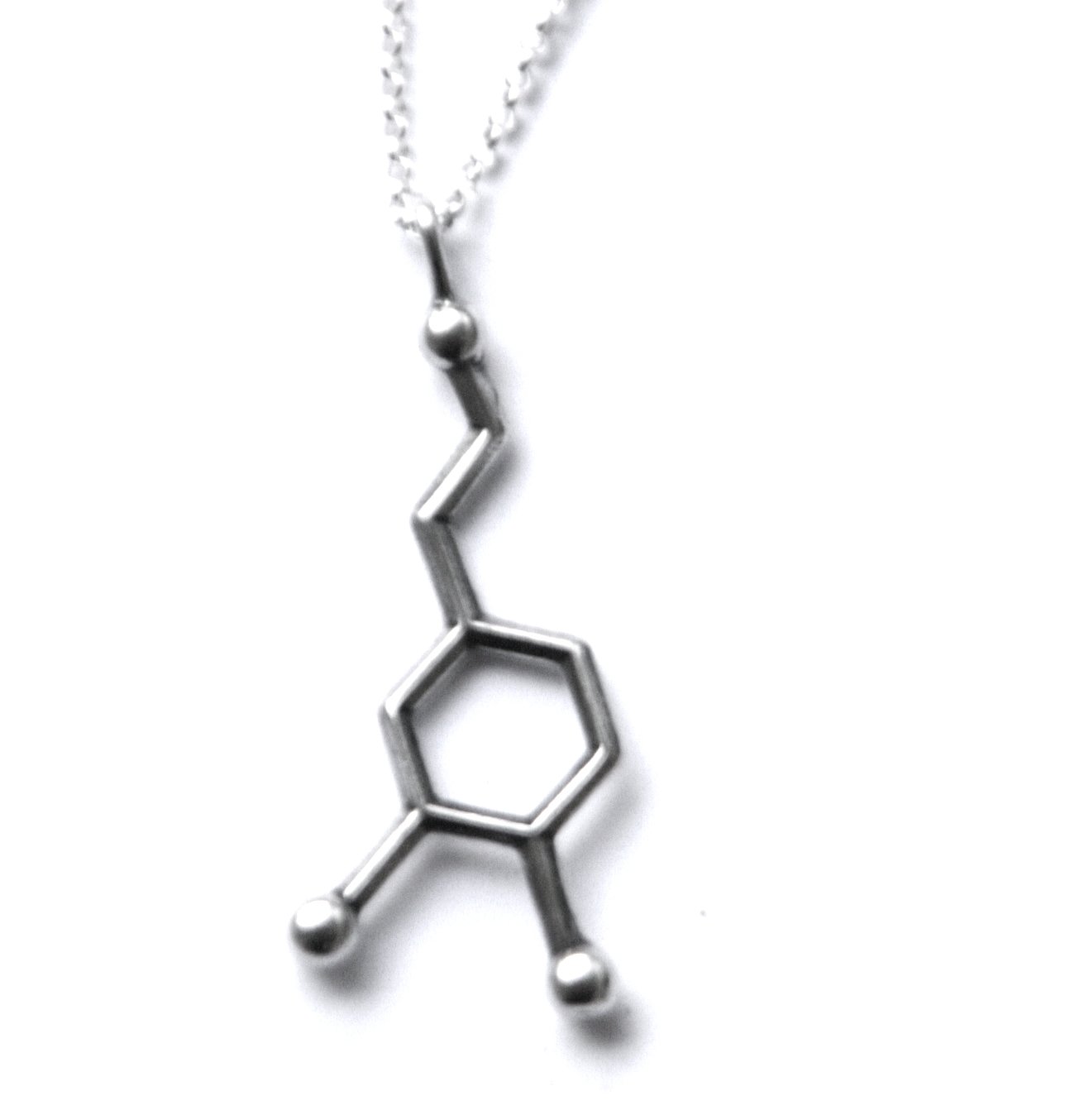 Dopamine Molecule Necklace in Pewter - 18 Inch Sterling Silver Chain with Gift Box & Info Card - Perfect for Science Lovers, Chemistry Gifts & Unique Jewelry