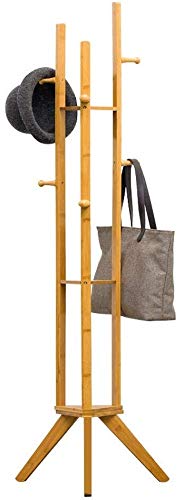 XYSQWZ Bamboo Coat Hanger Stand - Multi-Layer Floor Clothes Rack with Hat Hooks for Bedroom, Office & Hallway Storage | Space-Saving Organizer for Jackets, Scarves & Accessories