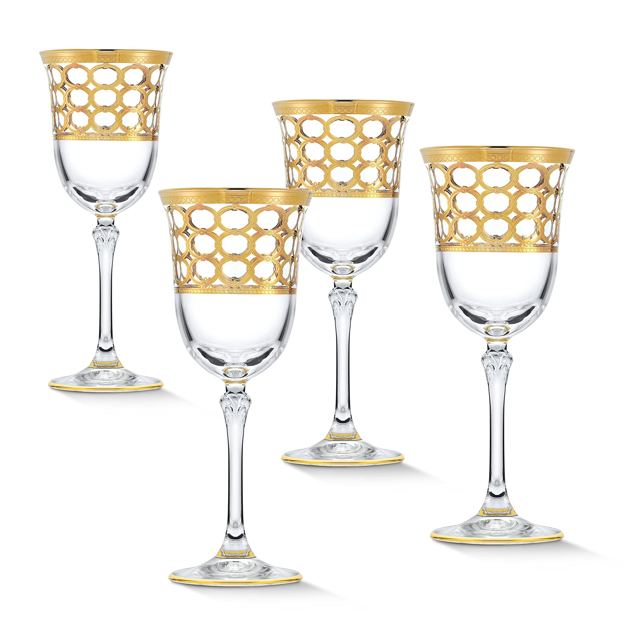 Elegant Modern Crystal Infinity Gold Ring Glassware Set of 4 - 7 oz White Wine Goblets for Parties, Weddings, and Special Events | Perfect for Hosting, Gifts, and Home Decor