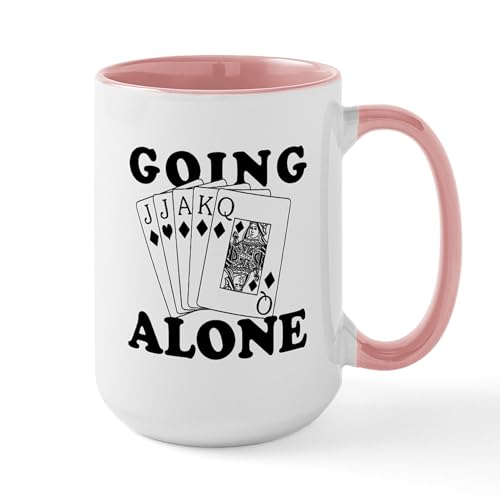 White/Pink Inside - Euchre Going Alone/Loner Large Mug