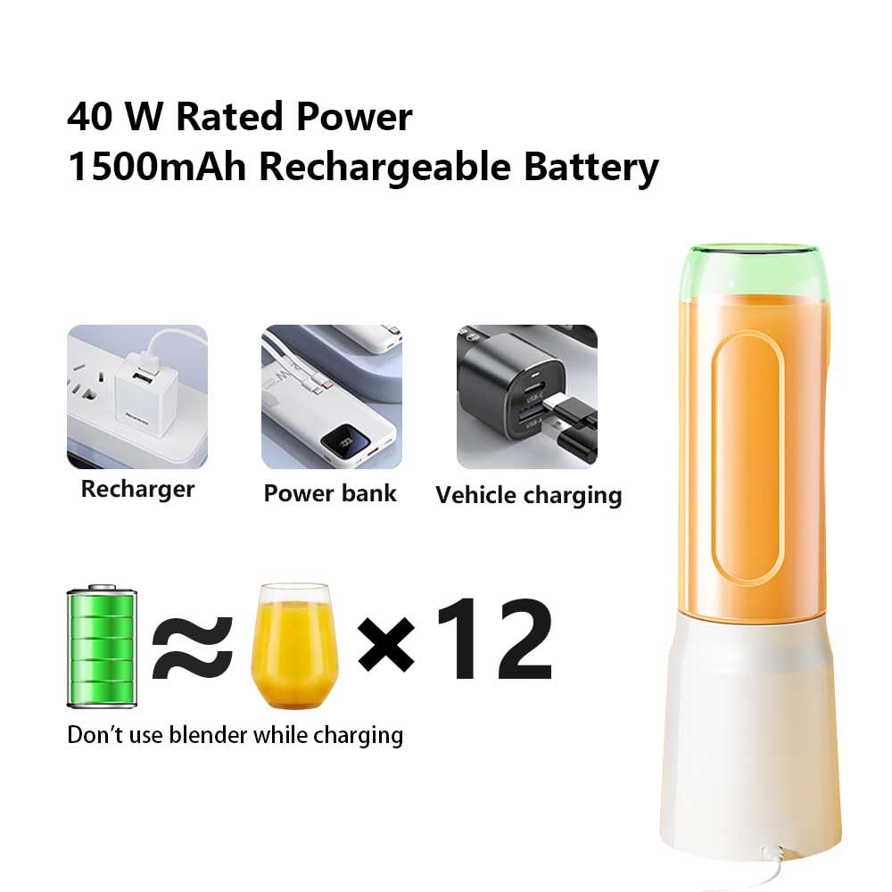 15 Oz Portable Blender with 10 Stainless Steel Blades - USB Rechargeable Smoothie Maker for Shakes, Baby Food & Ice Crushing - Includes Big & Small Travel Cups - Perfect for Gym, Camping & Outdoor Activities