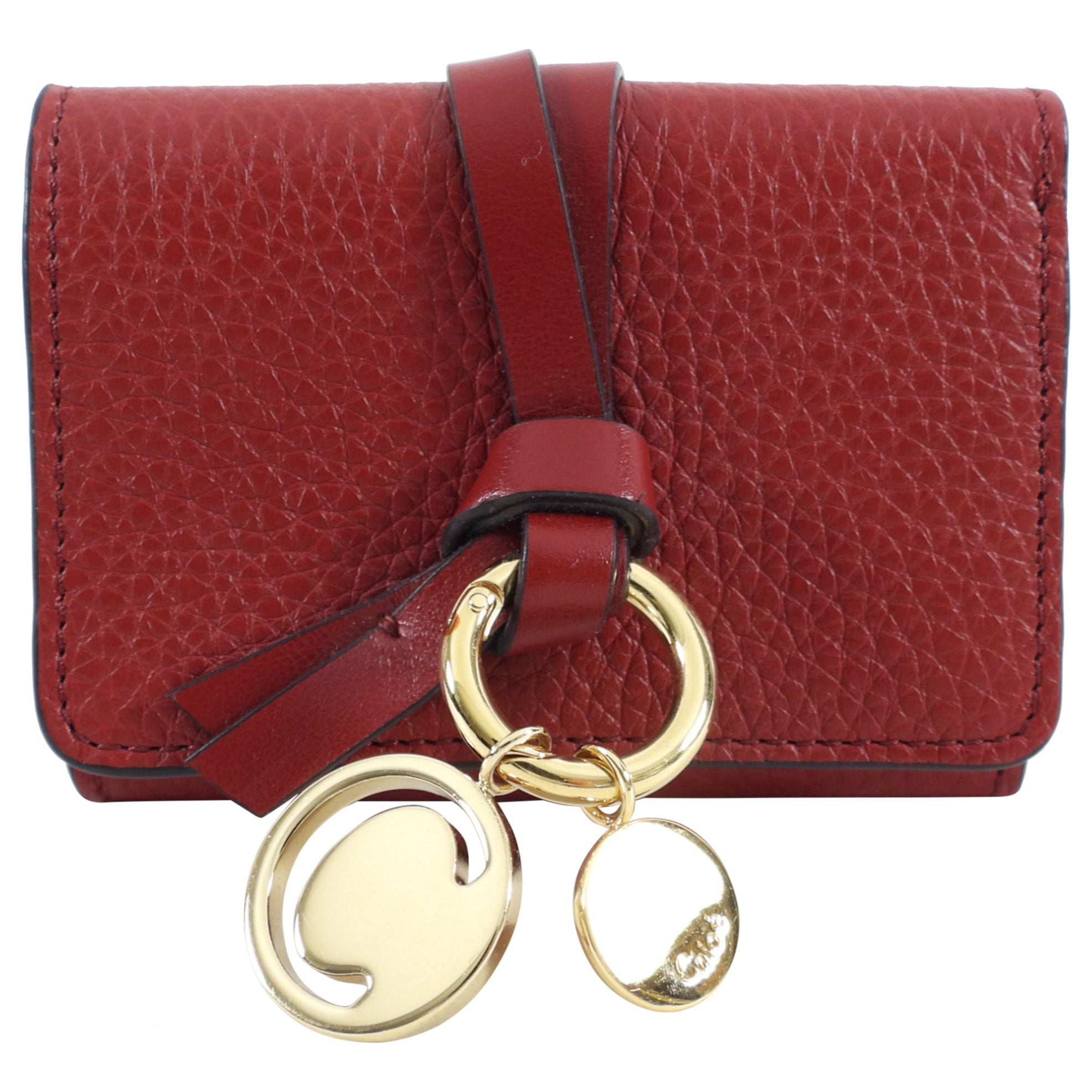 Chloe Red Leather Small Alphabet Trifold Wallet for Women - Compact RFID Blocking Credit Card Holder - Perfect for Everyday Use, Travel & Gift Giving