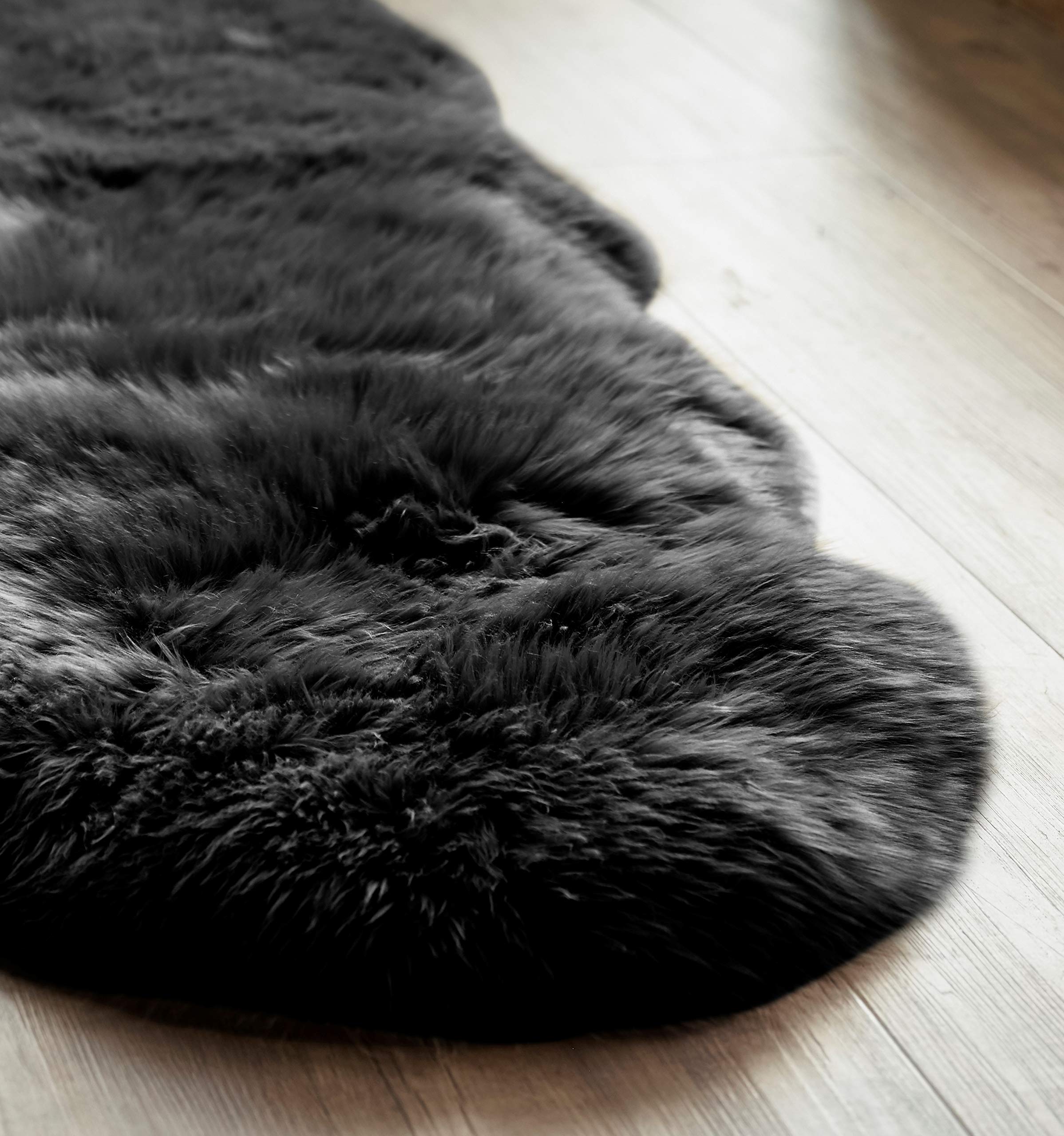 Premium Double Sheepskin Rug - Soft & Luxurious Black Faux Fur Area Rug for Living Room, Bedroom & Nursery - Cozy Home Decor & Warm Floor Mat